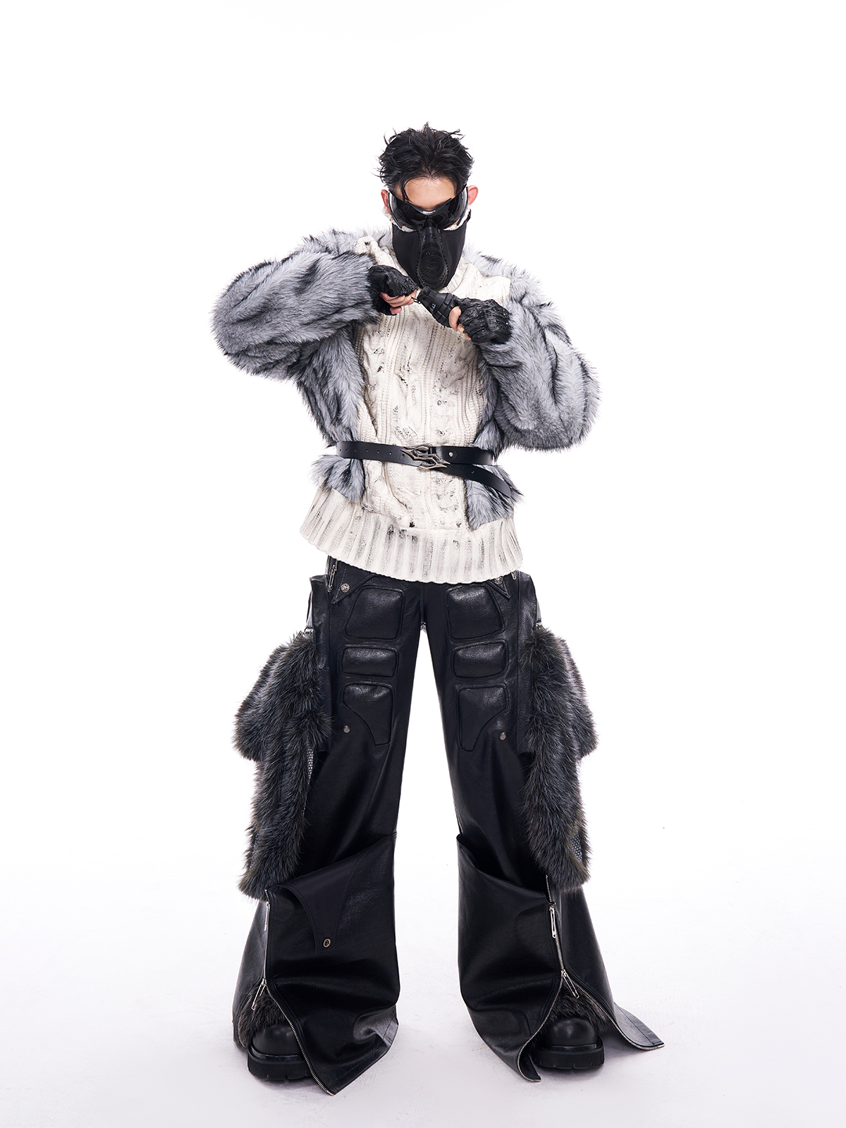 DIRTY WHITE KNIT & SILVER GREY FUR HYBRID PULLOVER-START EXCEED END