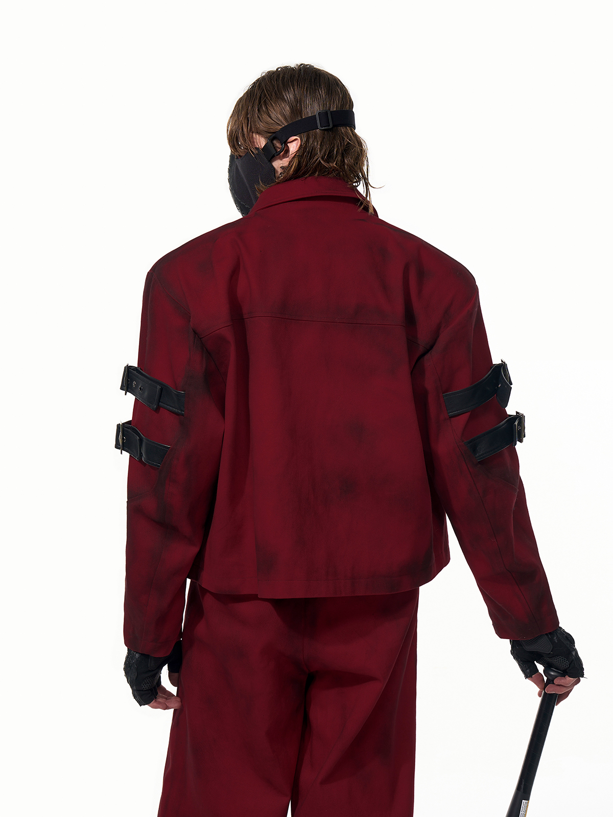 DISTRESSED RED CYBER-MOTO JACKET & PANTS SET-START EXCEED END