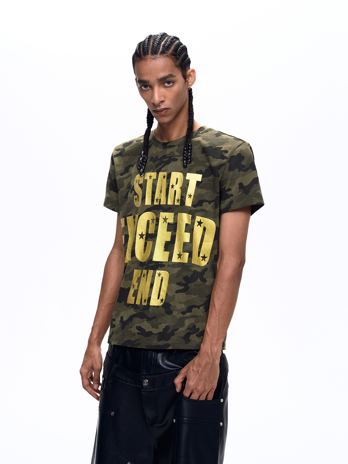 GOLD FOIL TYPOGRAPHY CAMO TEE