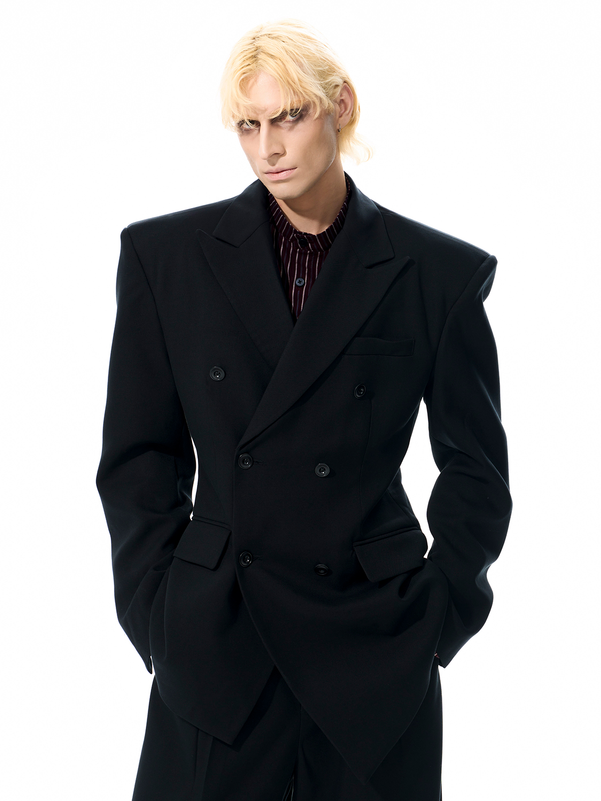 DETACHABLE LEATHER COLLAR SCULPTED SUIT SET-BLACK