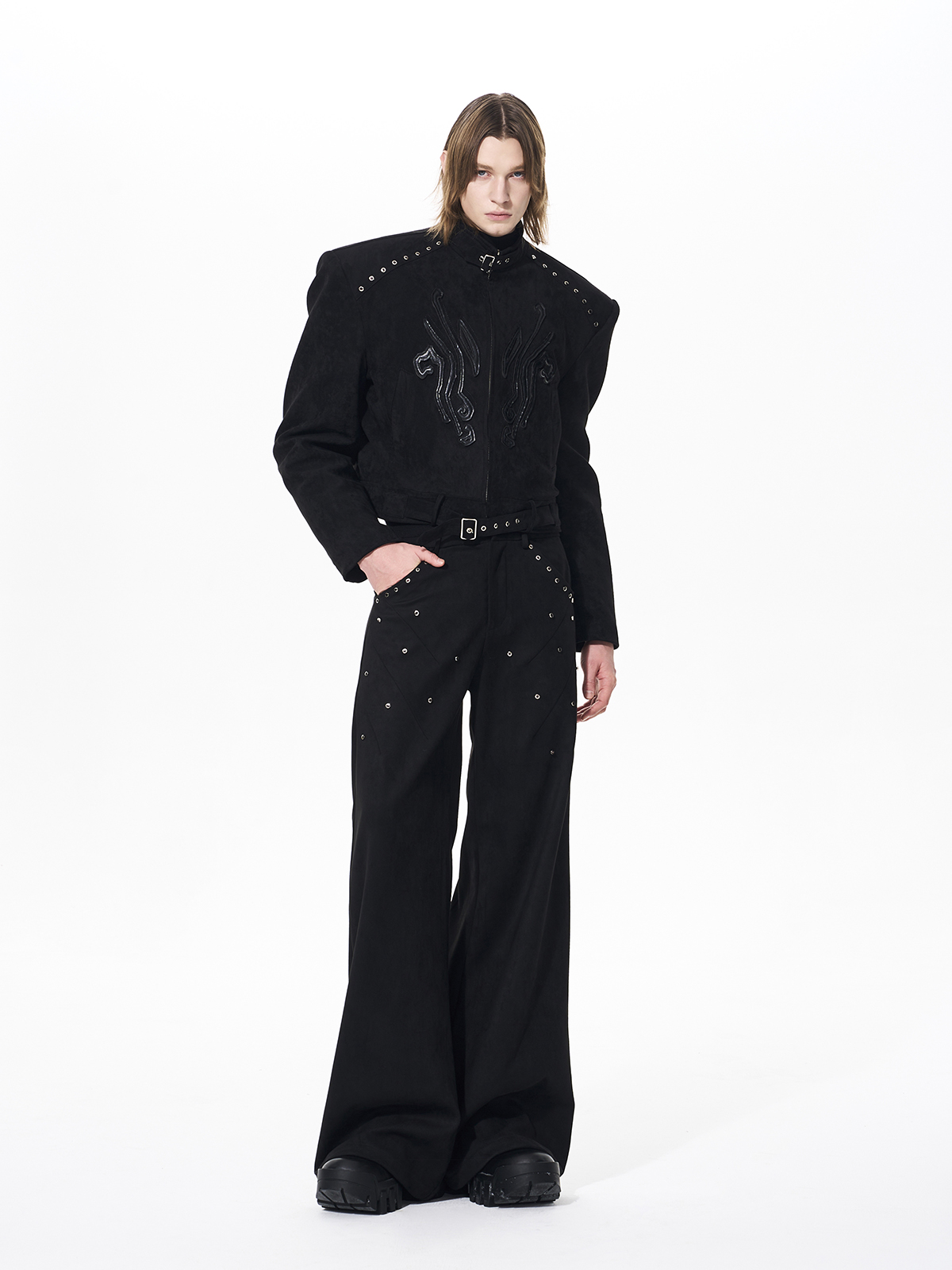 STUDDED SUEDE CROPPED SET