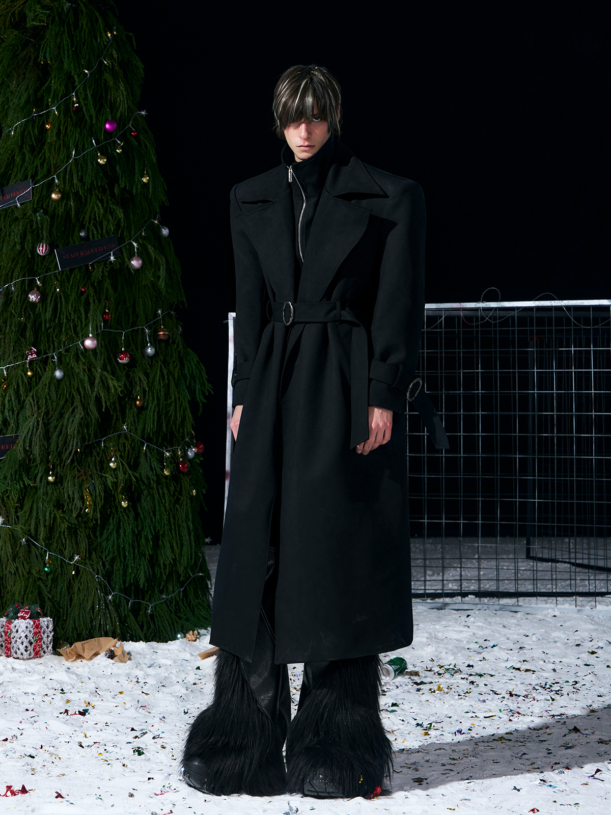 BLACK DISTRESSED SUEDE BELTED TRENCH COAT