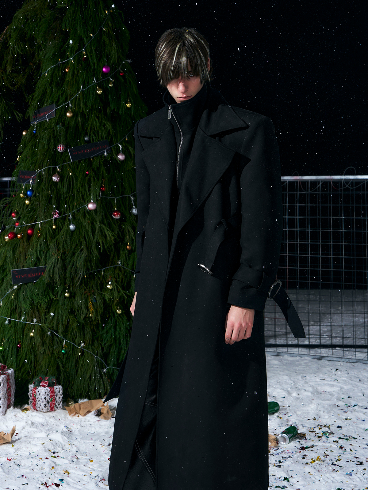 BLACK DISTRESSED SUEDE BELTED TRENCH COAT