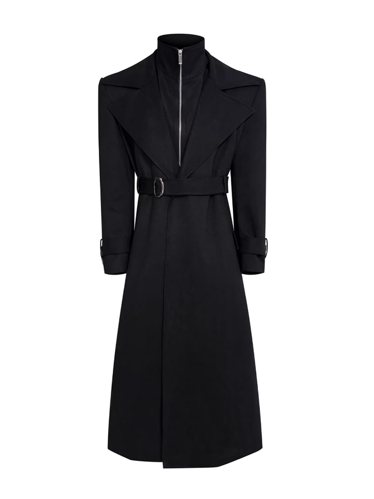 BLACK DISTRESSED SUEDE BELTED TRENCH COAT