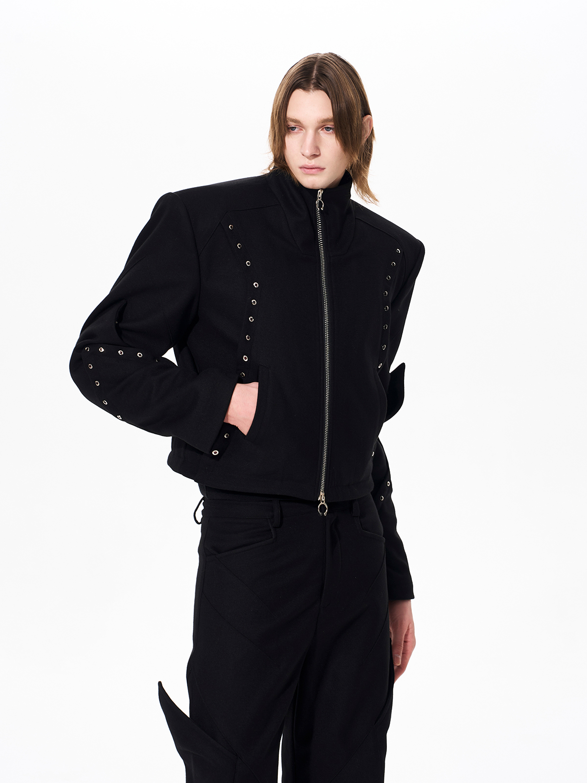 RIVET STRUCTURED CROPPED JACKET & FLARED PANTS SET