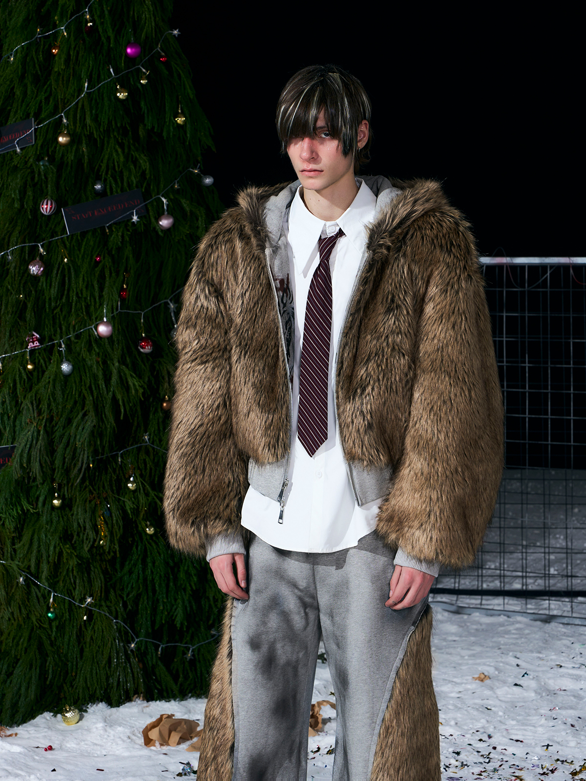 VINTAGE GREY REVERSIBLE FUR HOODIE & FUR PANEL PANTS SET