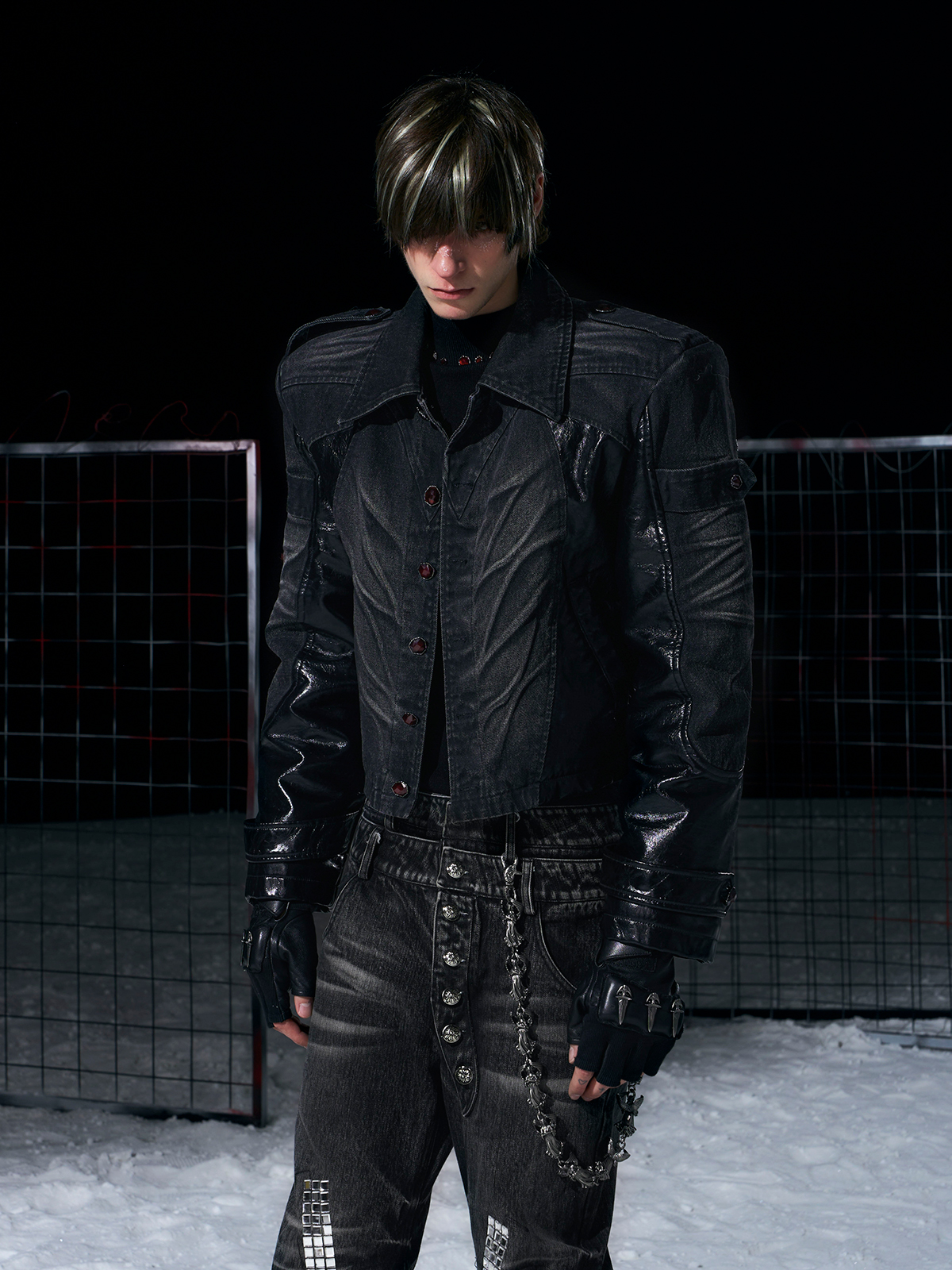 Leather-Panel Fleece-Lined Denim Jacket