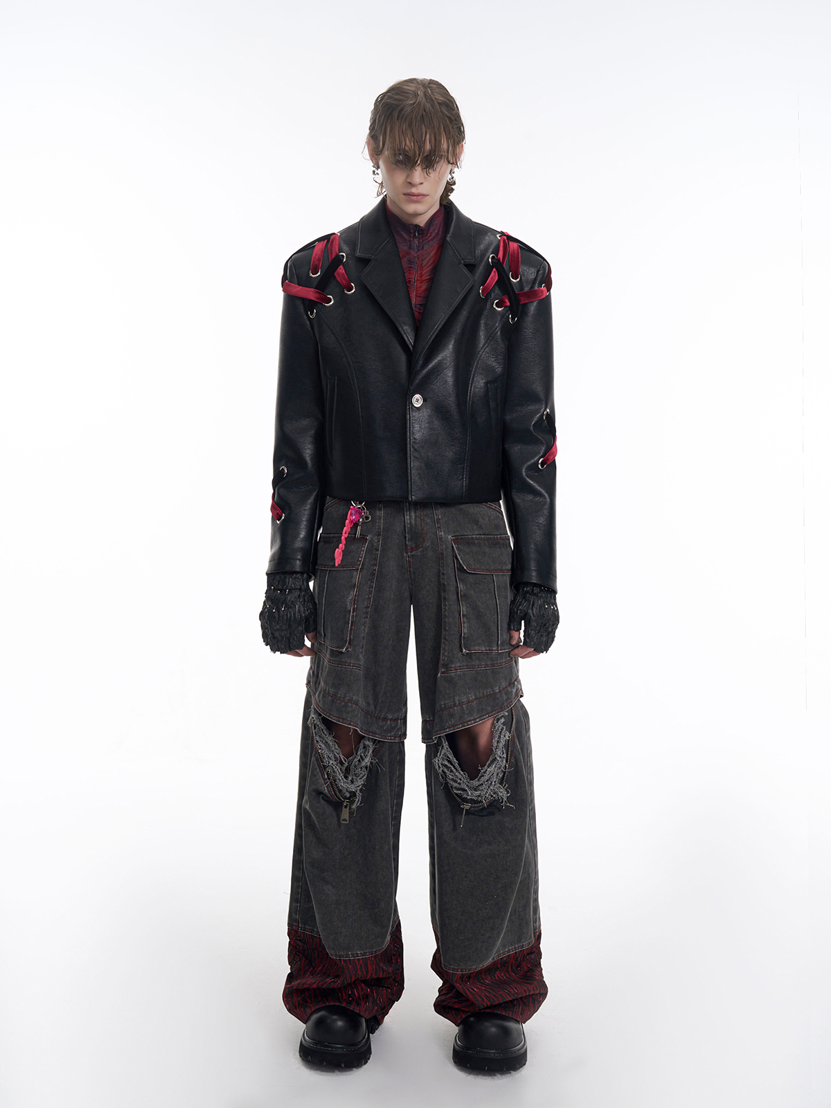 VELVET-LACED LEATHER BLAZER-START EXCEED END