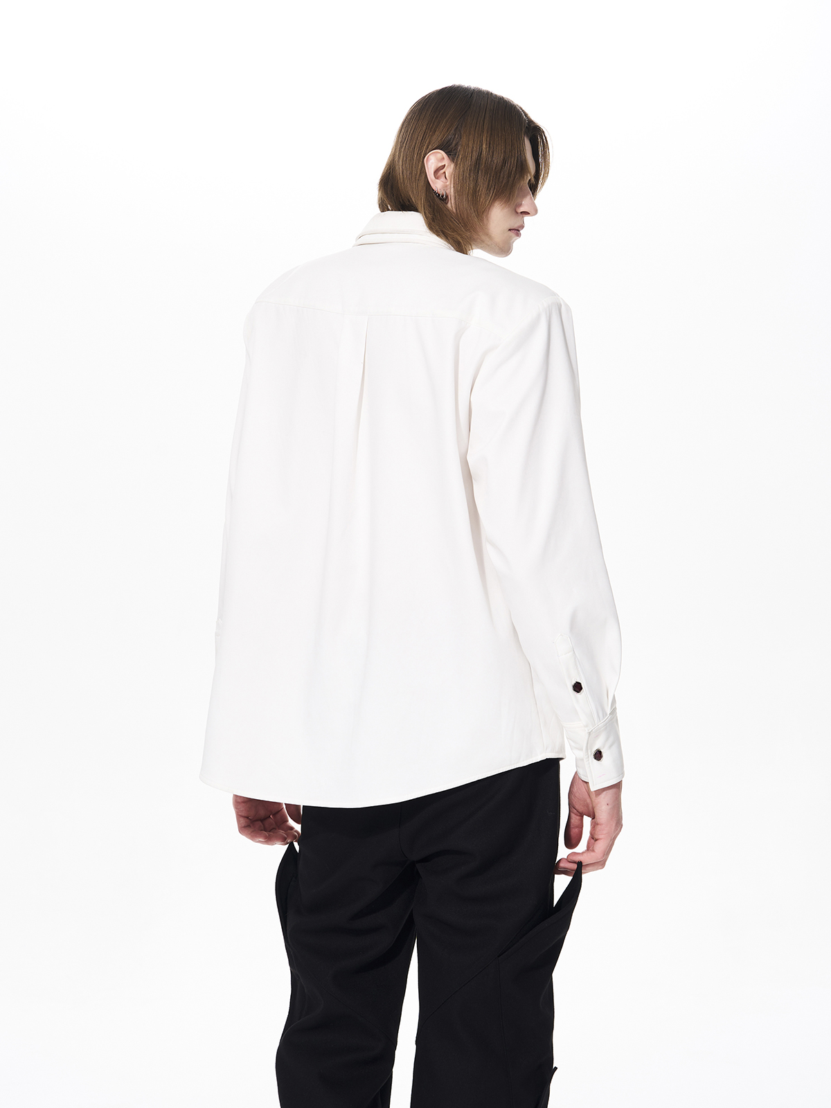 DOUBLE-COLLAR GEM-BUTTON STRUCTURED SHIRT-WHITE