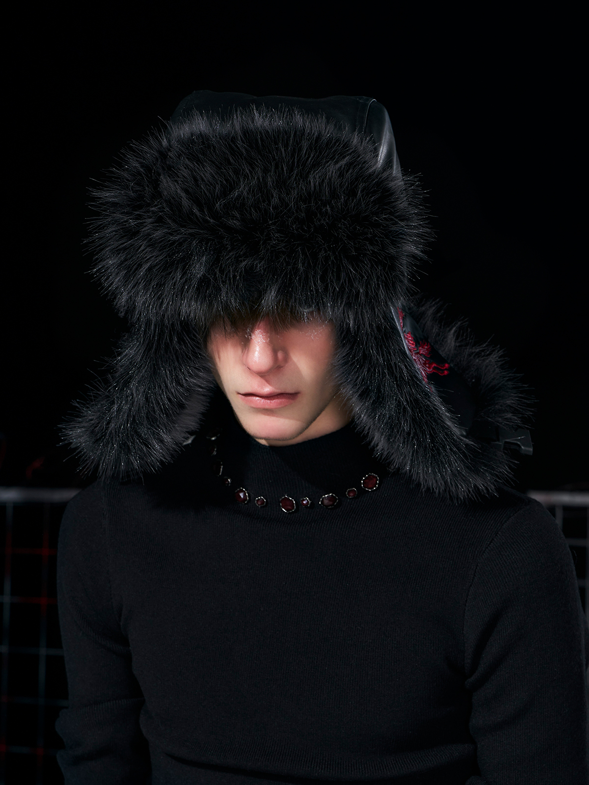 BLACK LEATHER FUR TRAPPER