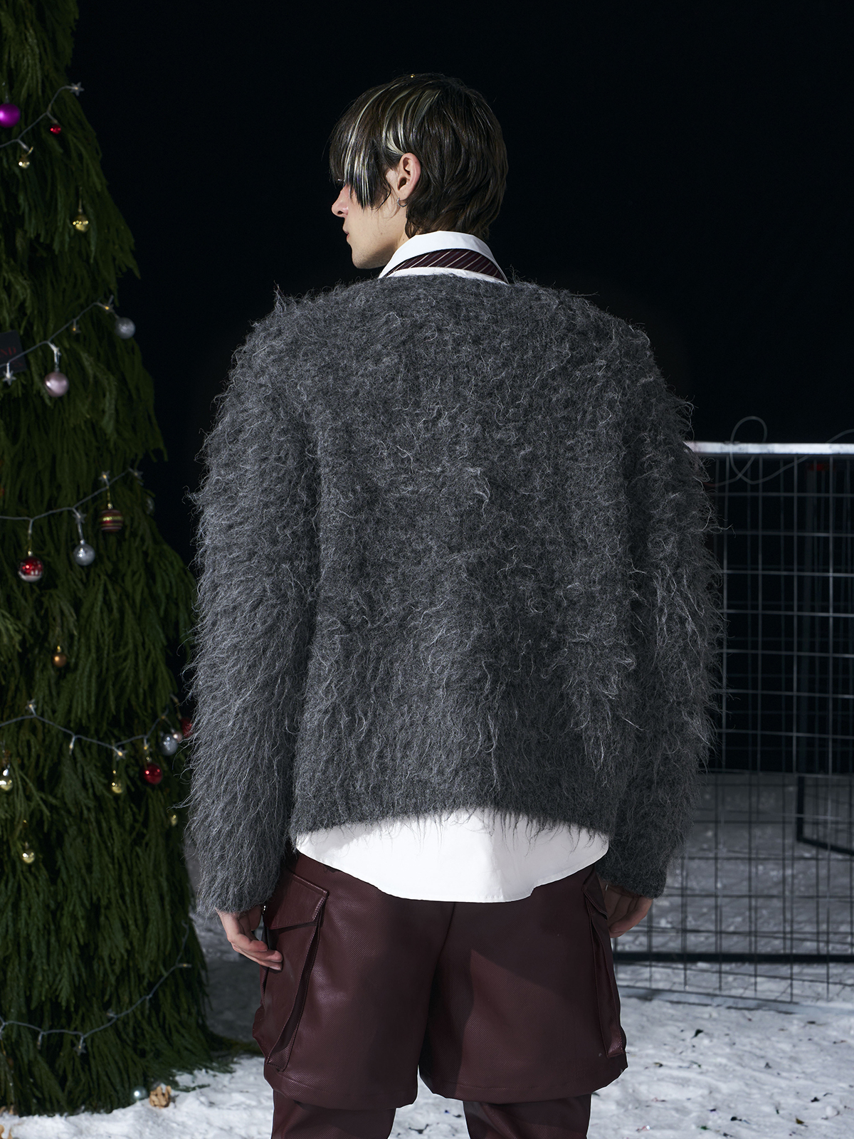 GEMSTONE SCATTERED SHAGGY MOHAIR CARDIGAN-GREY