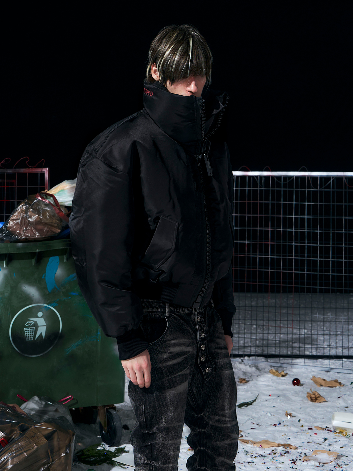 Heavy-Zip High-Collar Down Jacket-Black