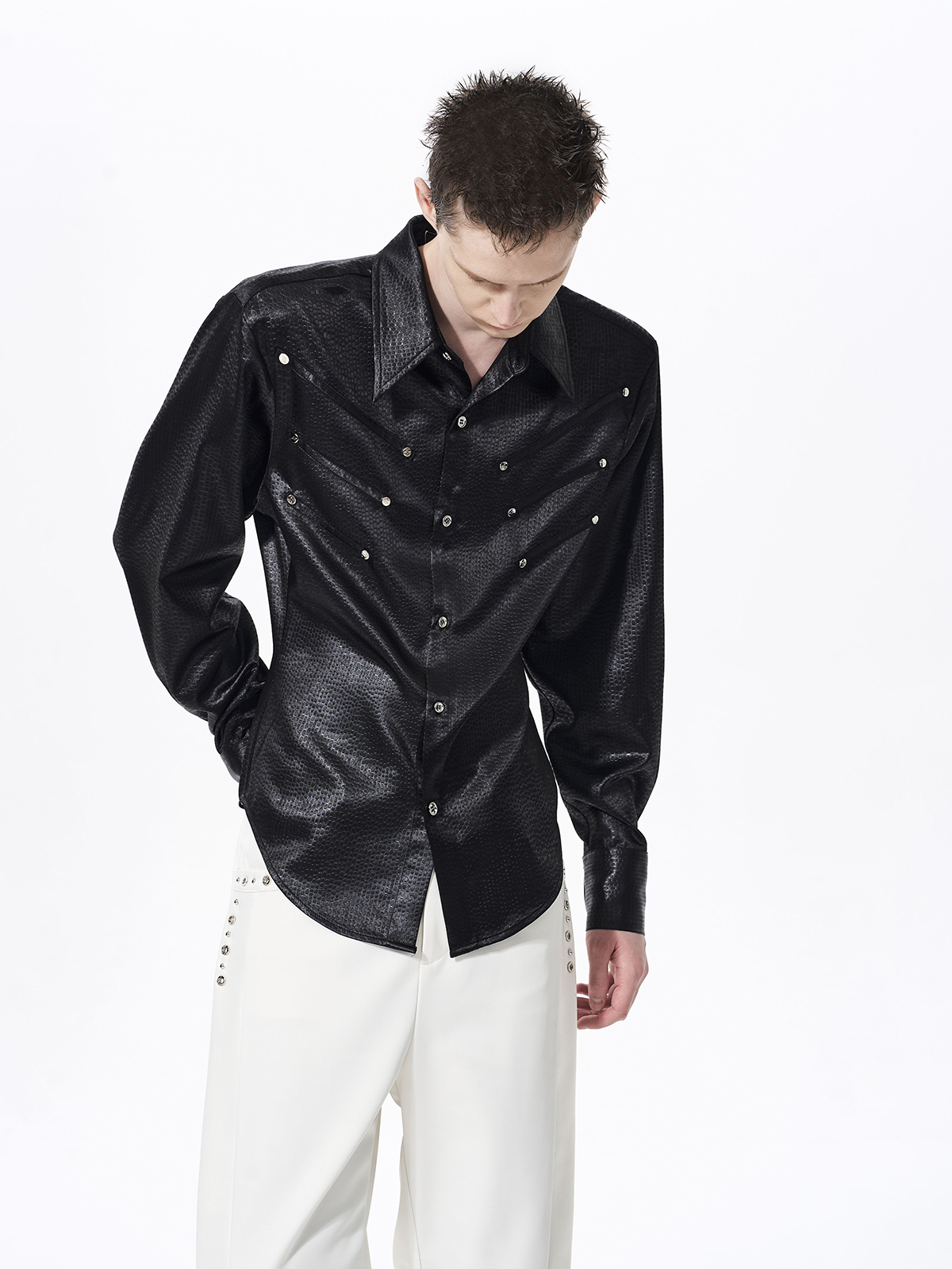TEXTURED WESTERN HARDWARE SHIRT-BLACK