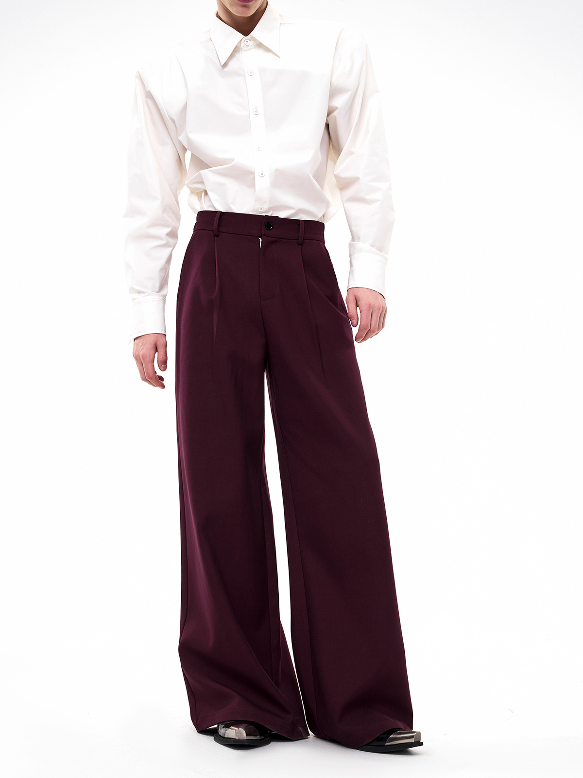 SCULPTED BROOCH-EMBELLISHED SUIT SET-BURGUNDY