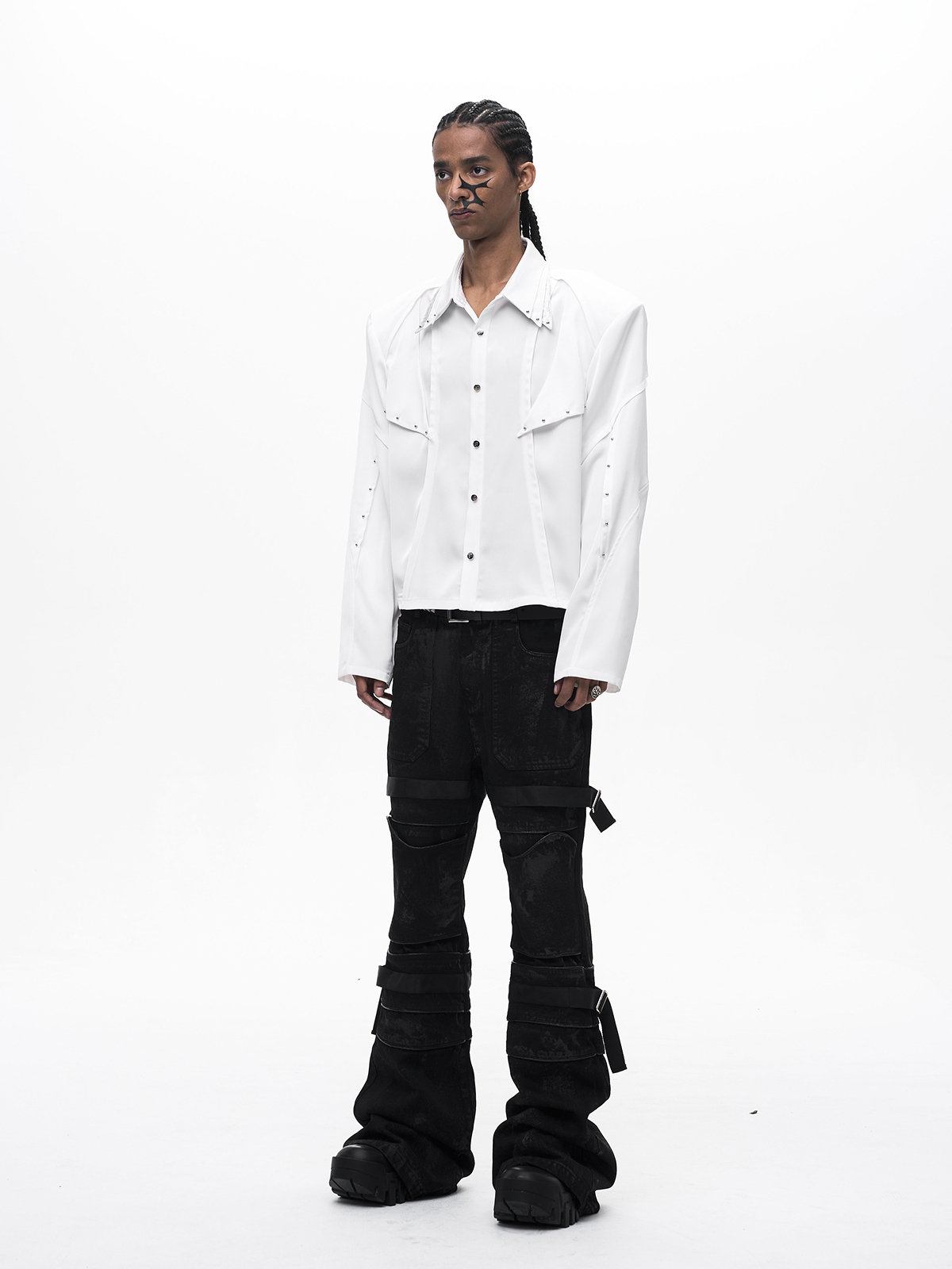 TRIPLE COLLAR DECONSTRUCTED LONG SLEEVE SHIRT-WHITE