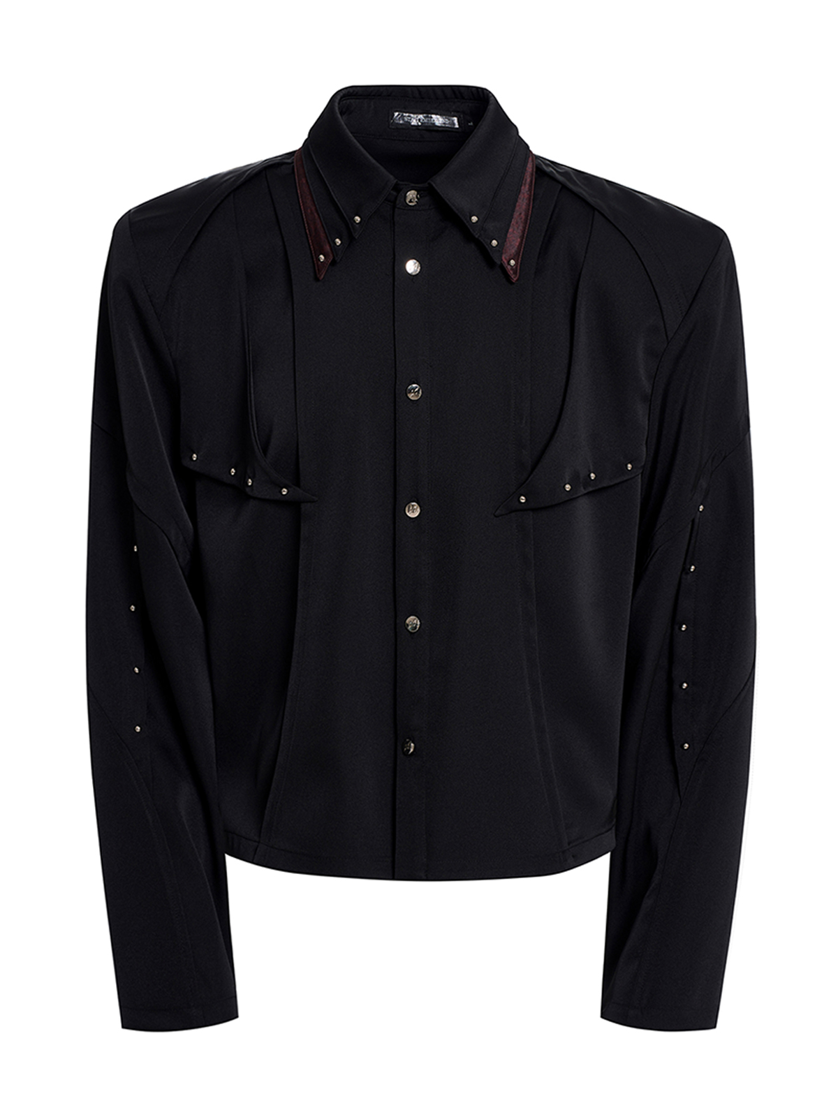 TRIPLE COLLAR DECONSTRUCTED LONG SLEEVE SHIRT-BLACK