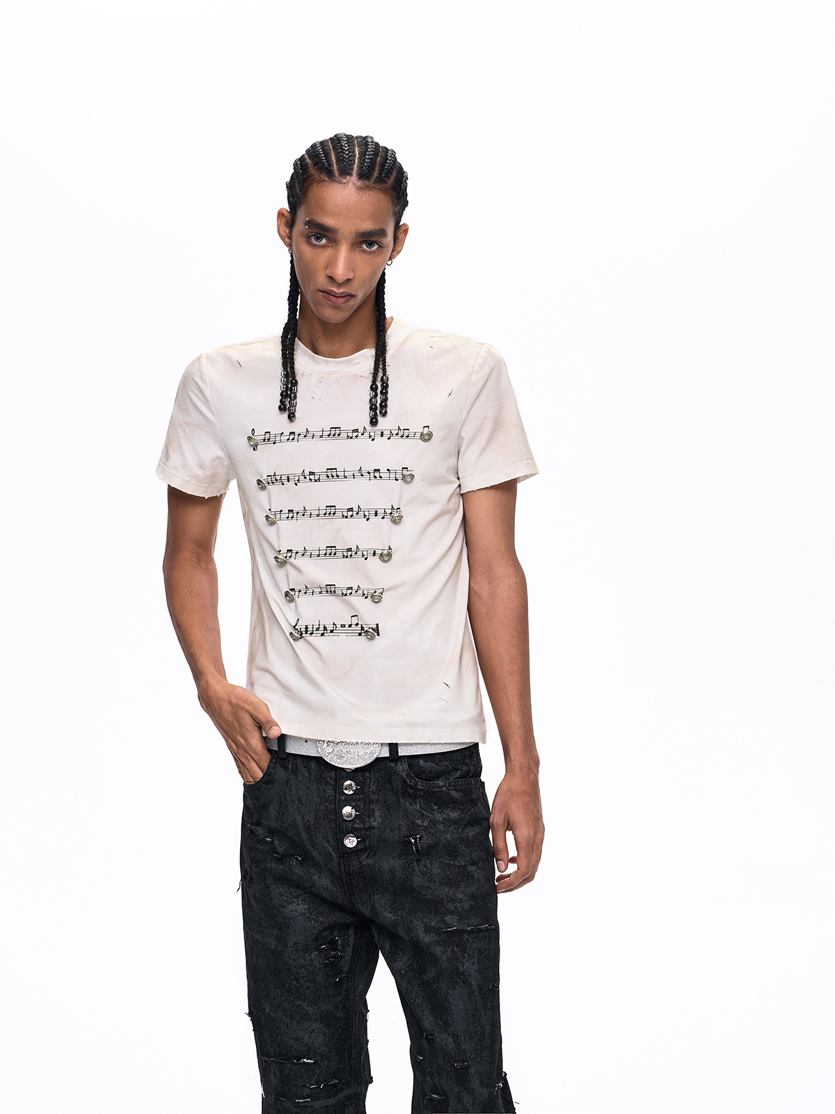 NAPOLEONIC MUSICAL NOTE BUTTONED TEE