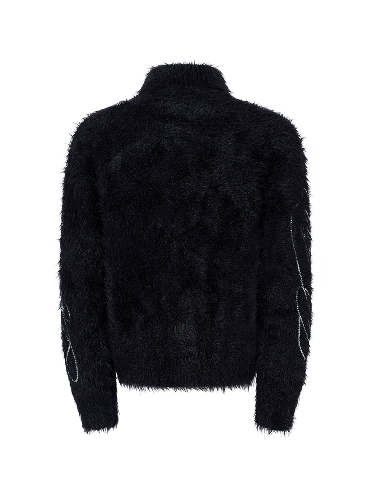 RHINESTONE LOGO FUZZY HIGH NECK KNIT-BLACK