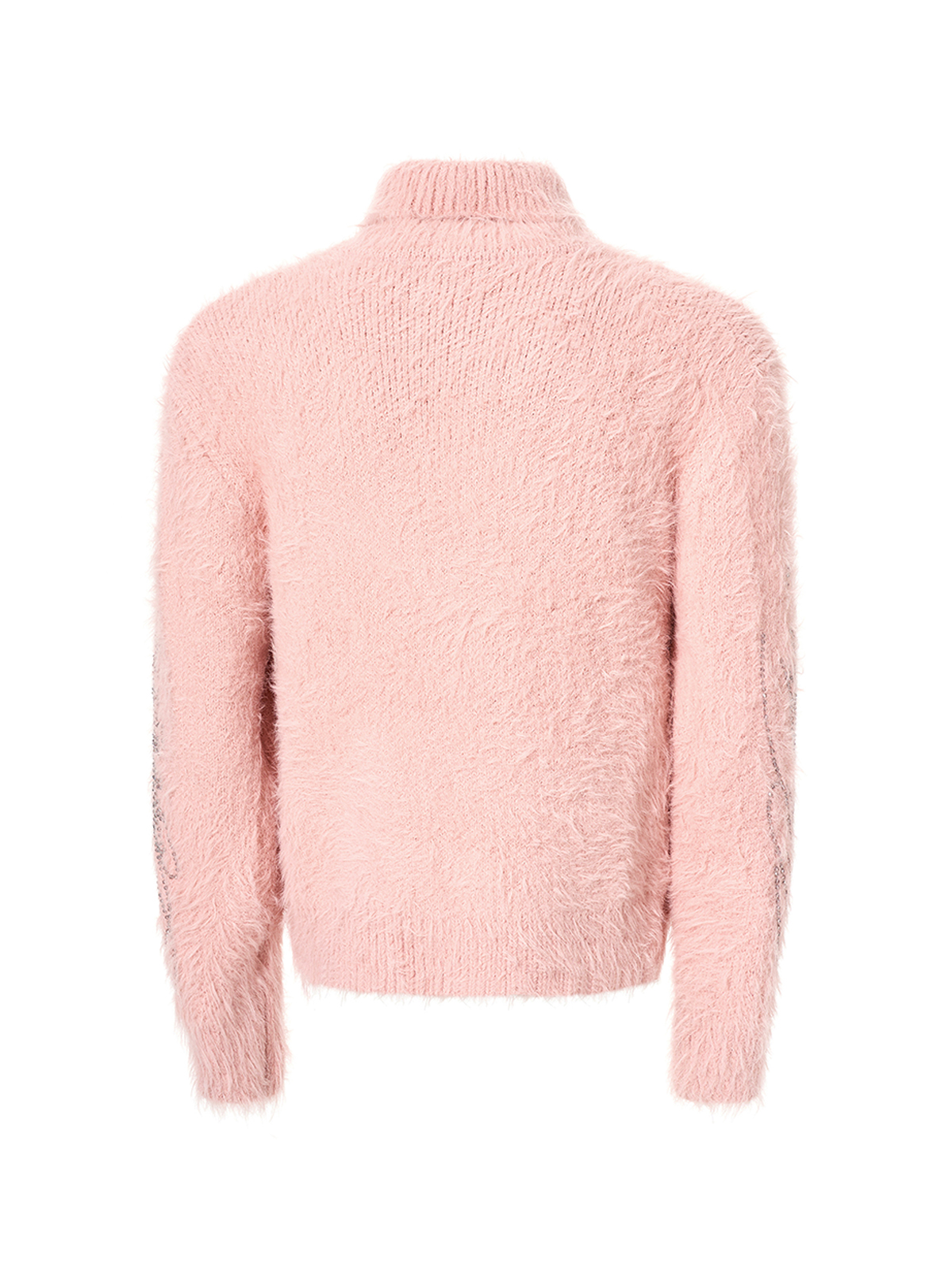 RHINESTONE LOGO FUZZY HIGH NECK KNIT-PINK