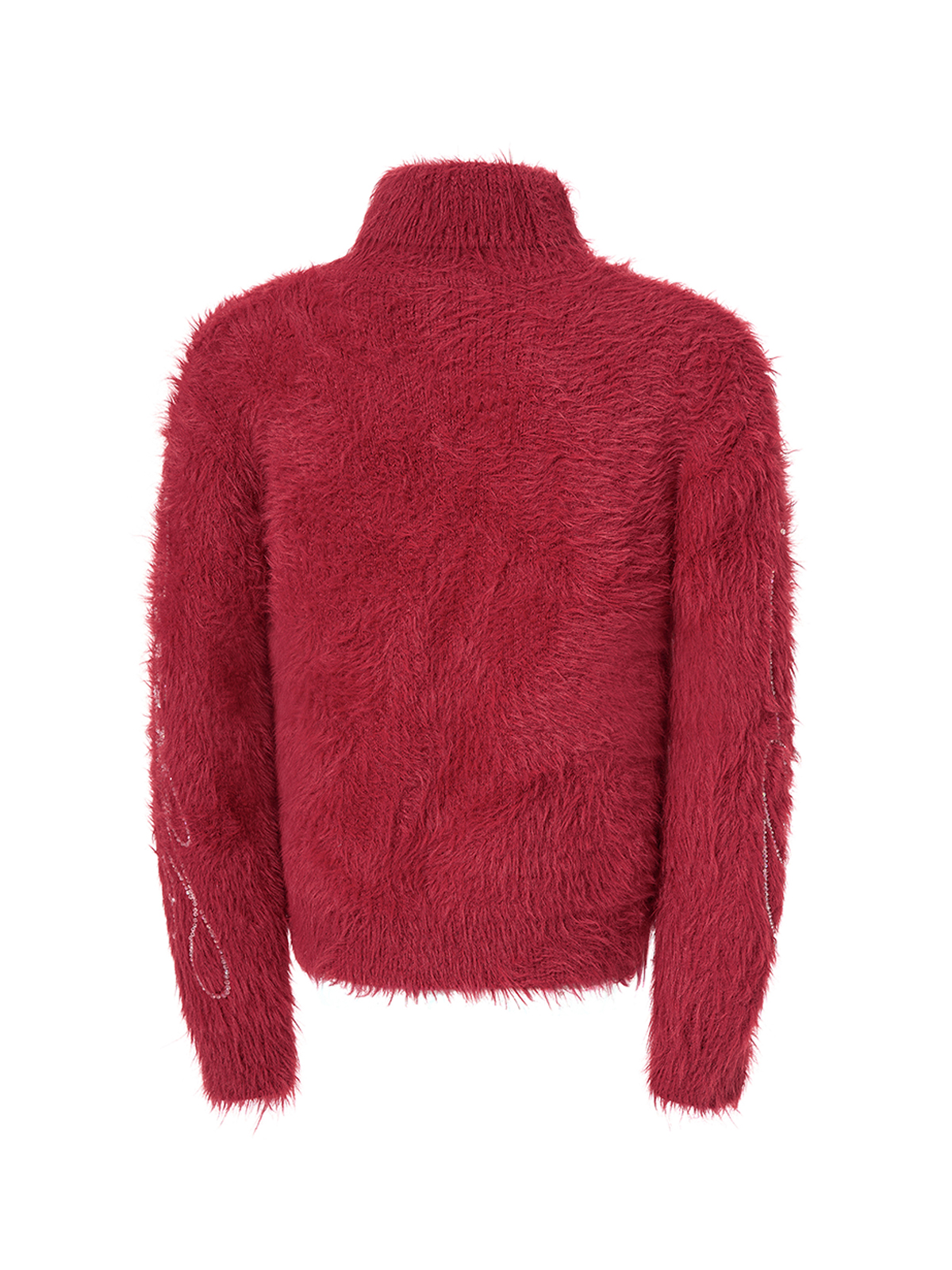 RHINESTONE LOGO FUZZY HIGH NECK KNIT-RED