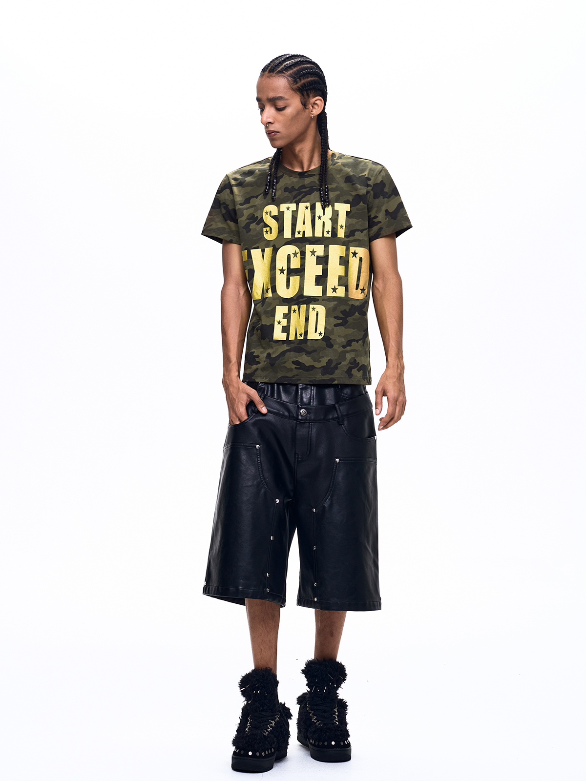 GOLD FOIL TYPOGRAPHY CAMO TEE