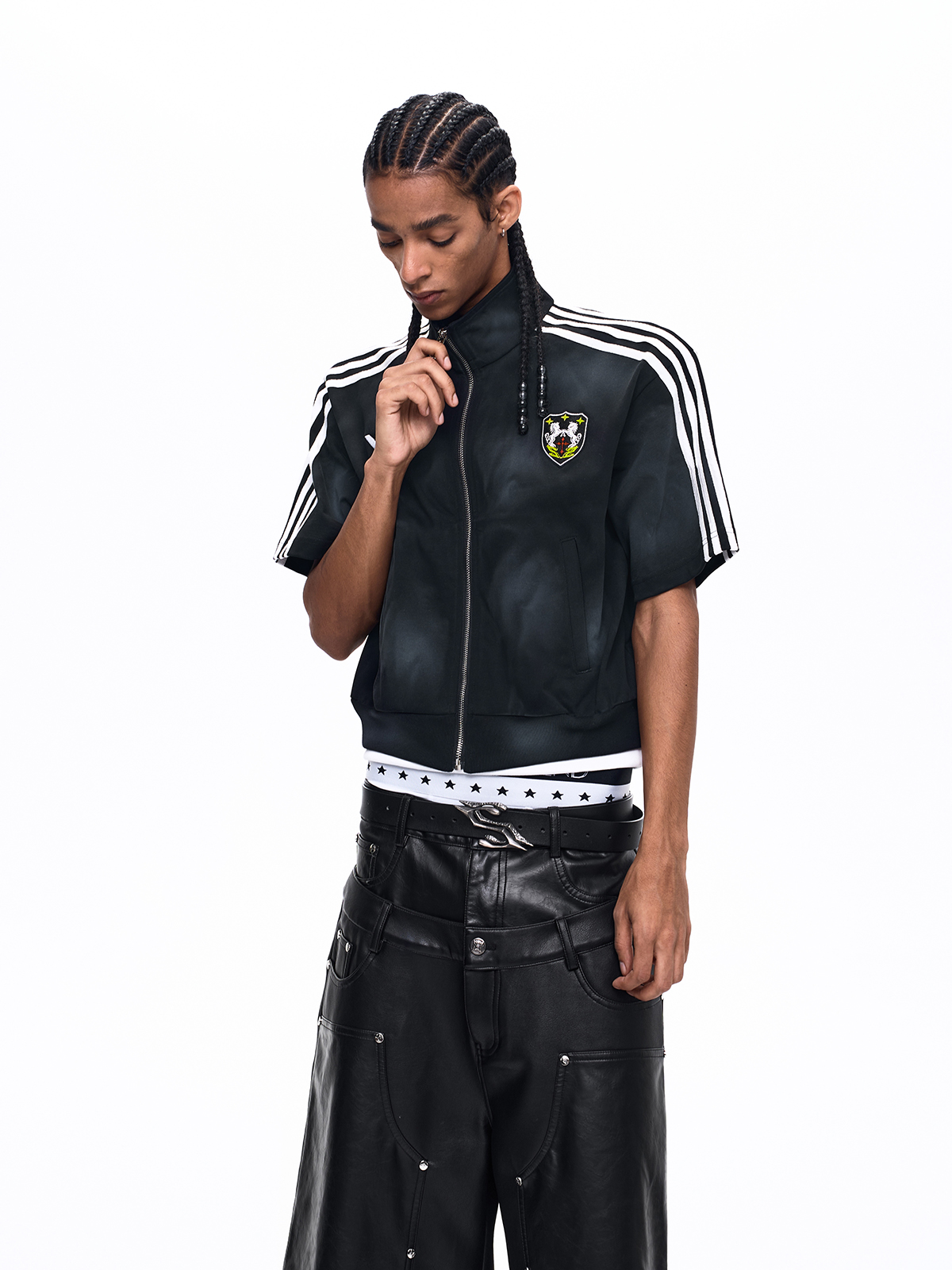 DIRTY WASH EMBROIDERED TRACK SWEATSHIRT-BLACK