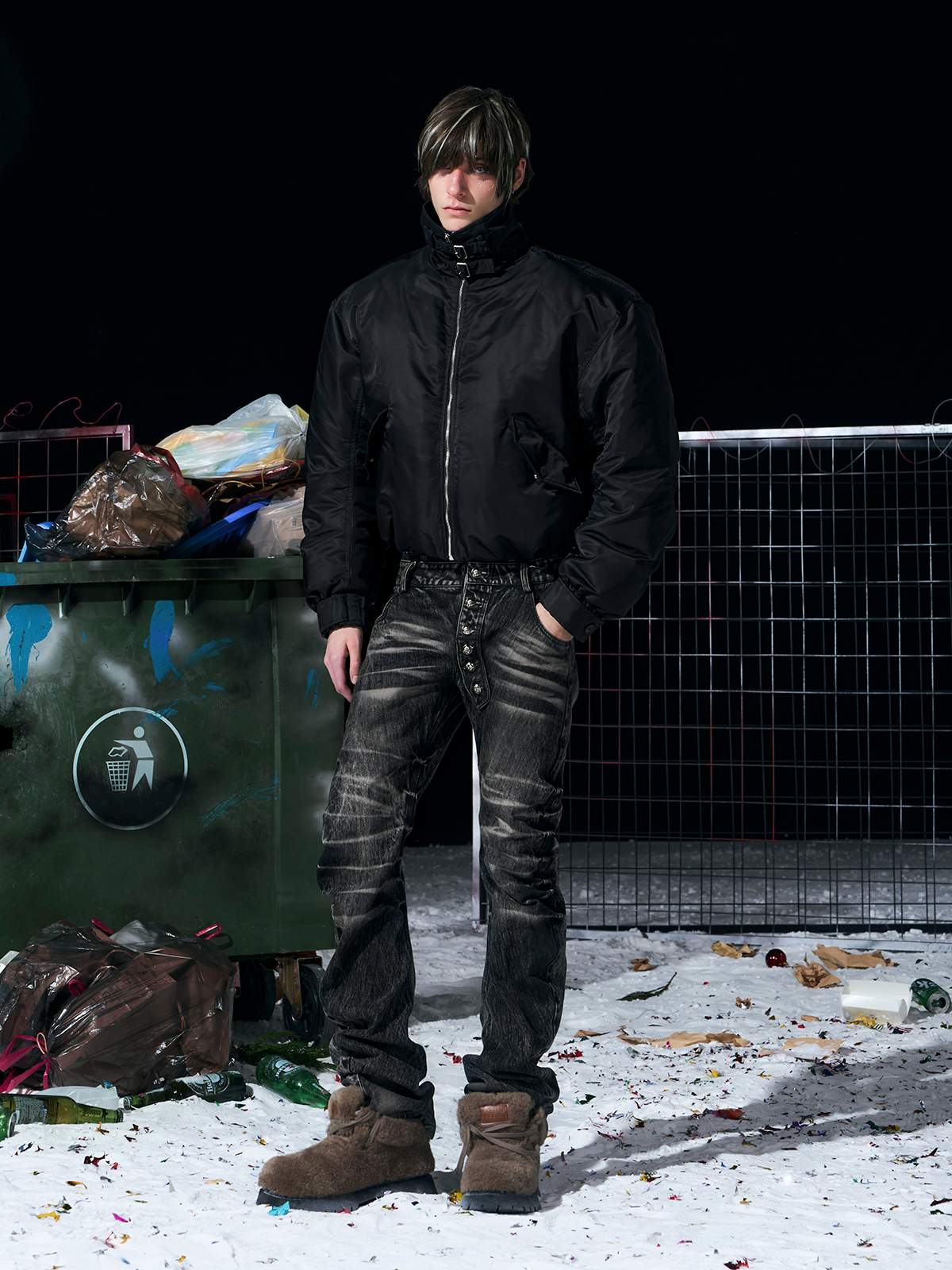 Luxe Detachable Fur Collar Down Bomber-Black