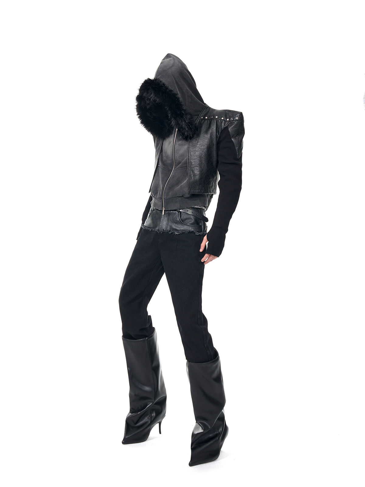 STUDDED POWER-SHOULDER HYBRID JACKET-START EXCEED END