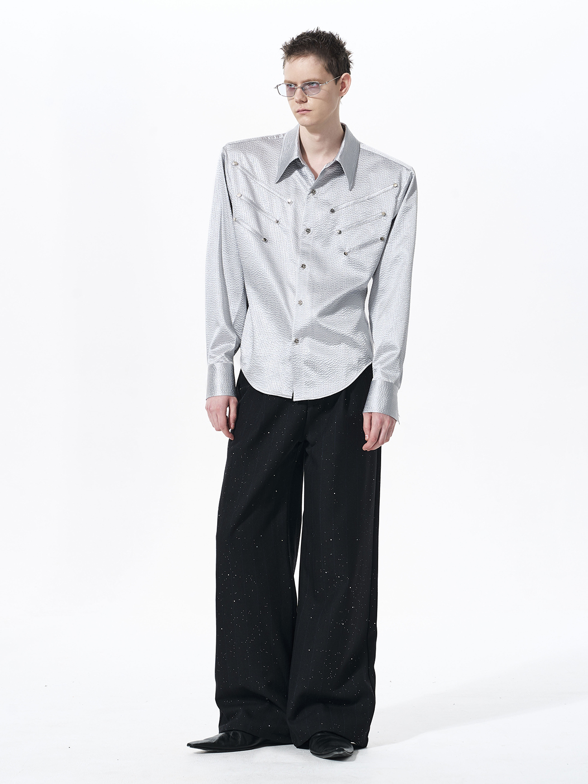TEXTURED WESTERN HARDWARE SHIRT-SILVER