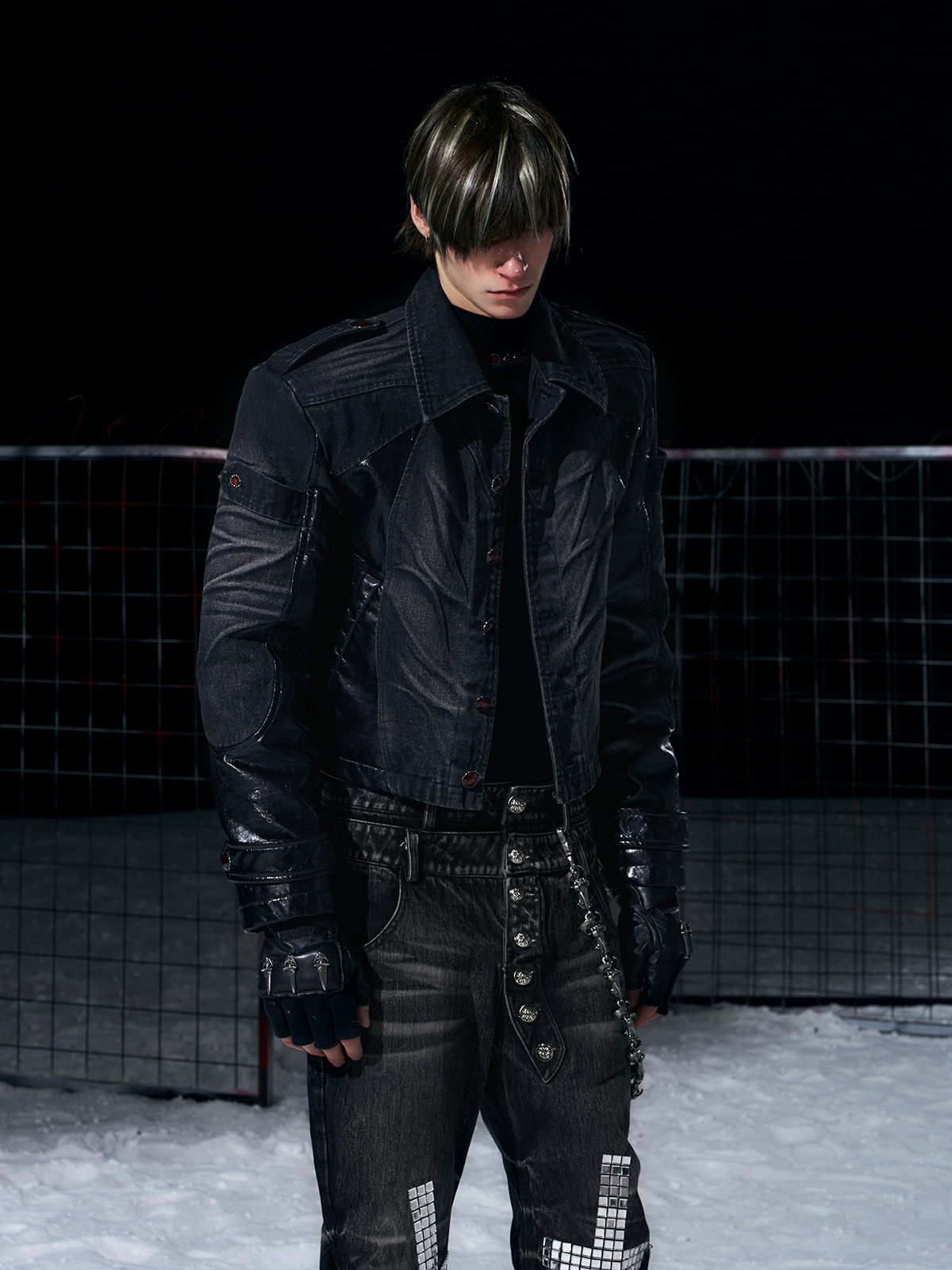 Leather-Panel Fleece-Lined Denim Jacket