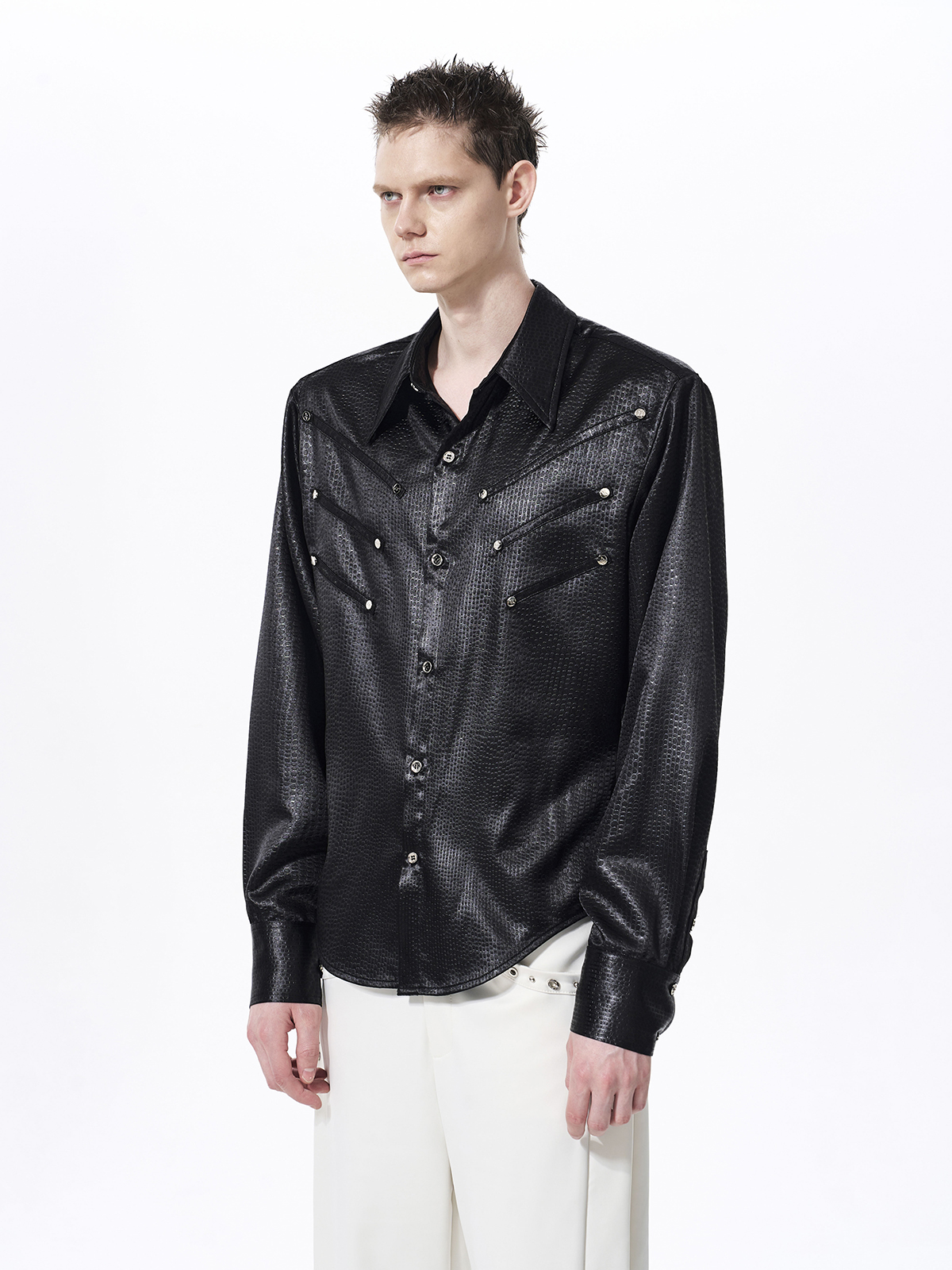 TEXTURED WESTERN HARDWARE SHIRT-BLACK