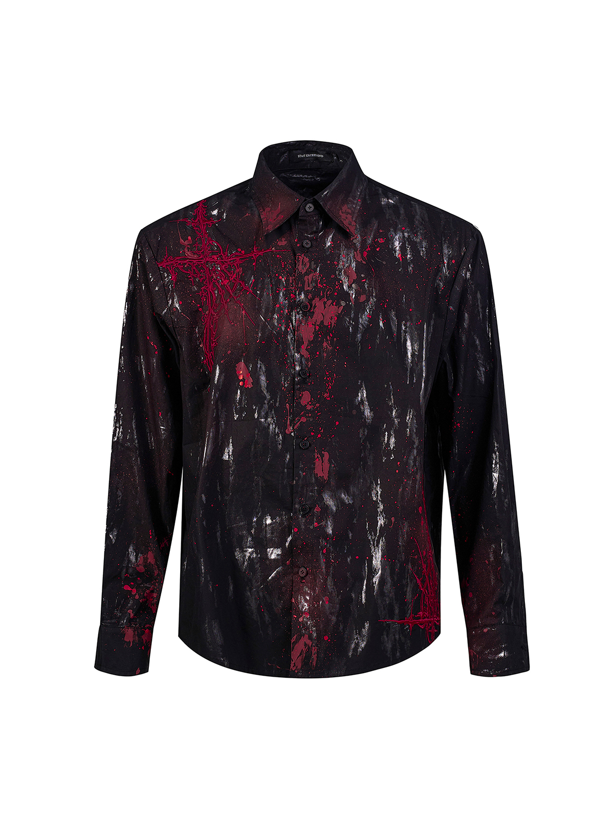 CRIMSON SPLATTER THORN CROSS SHIRT-START EXCEED END