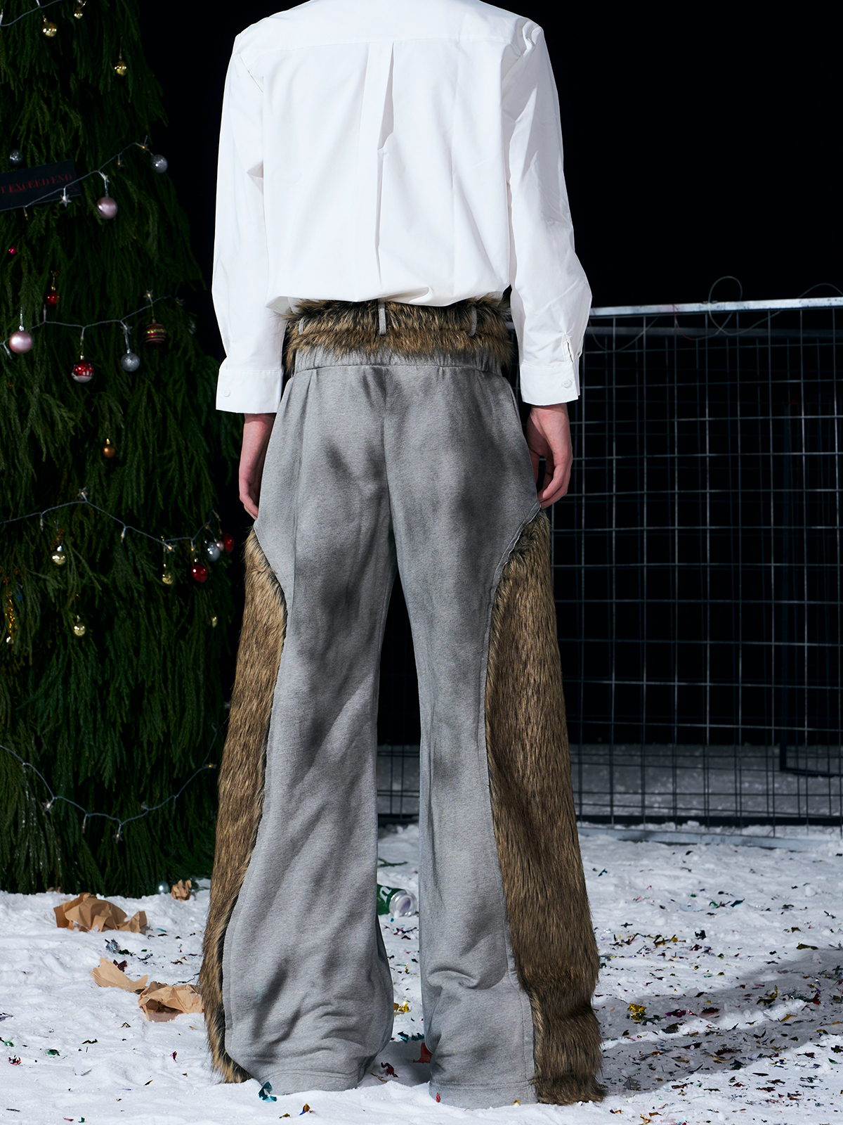 VINTAGE GREY REVERSIBLE FUR HOODIE & FUR PANEL PANTS SET