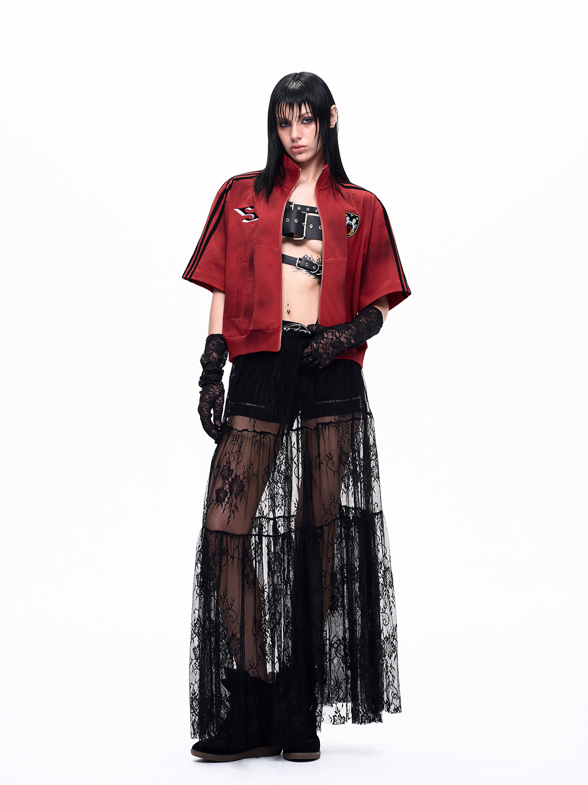 DIRTY WASH EMBROIDERED TRACK SWEATSHIRT-BURGUNDY