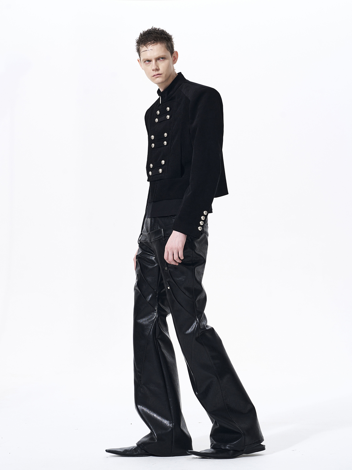RETRO CORDUROY STAND COLLAR CROPPED JACKET-BLACK