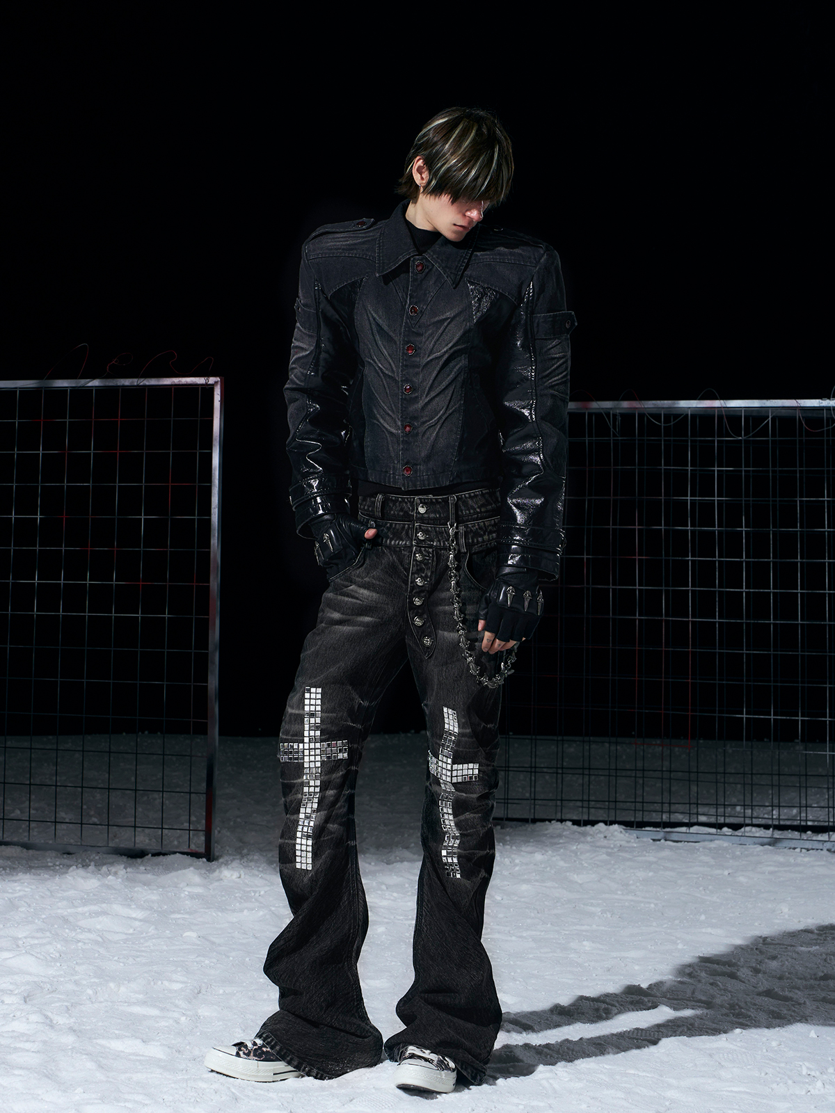 Leather-Panel Fleece-Lined Denim Jacket