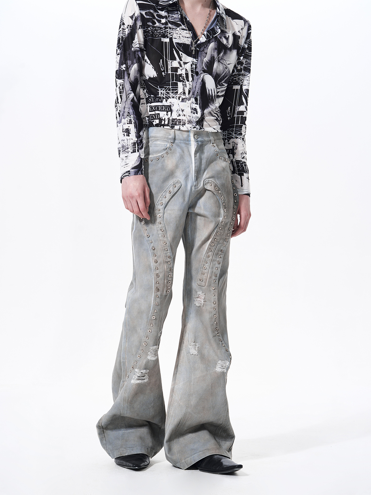 DECONSTRUCTED TIE-DYE WASHED STUDDED DENIM SET