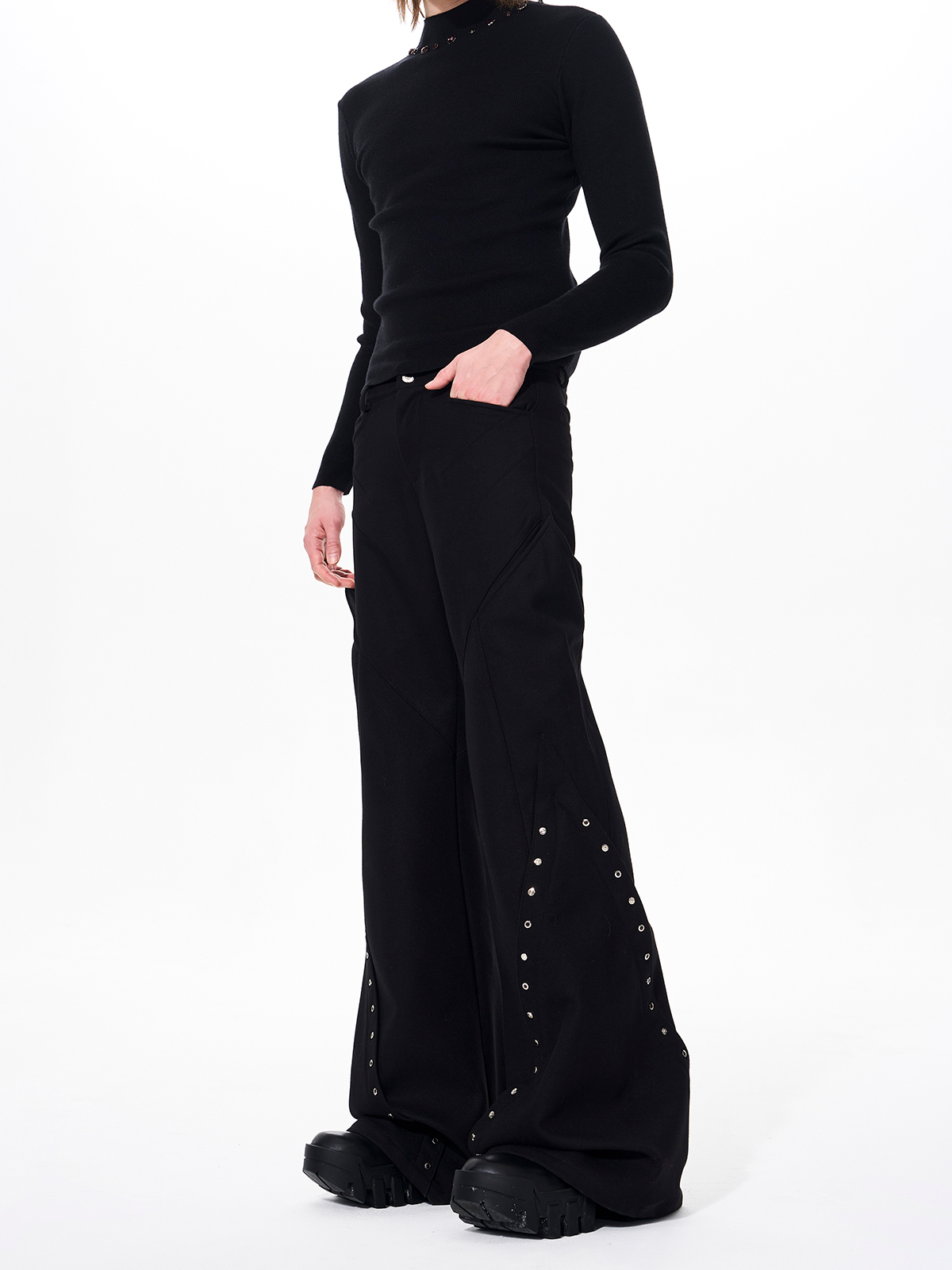 RIVET STRUCTURED CROPPED JACKET & FLARED PANTS SET