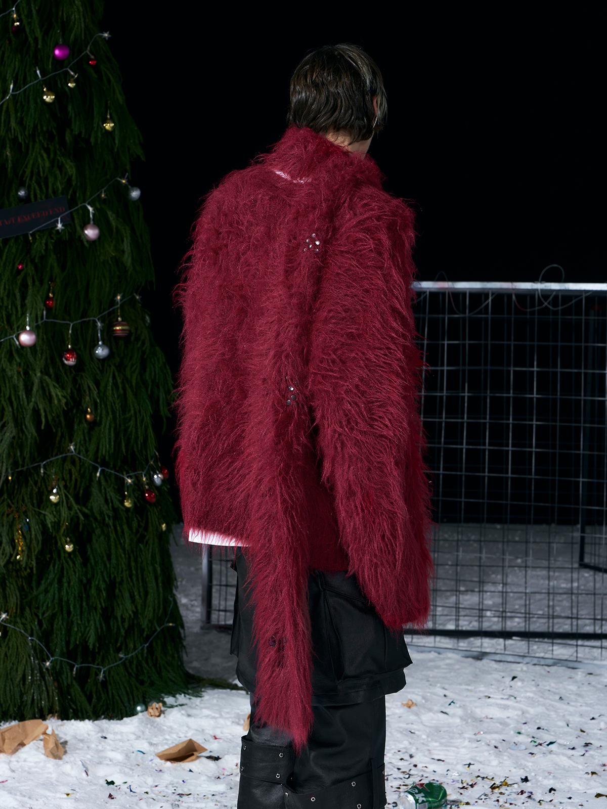 BURGUNDY RED FUZZY MOHAIR CARDIGAN & SCARF SET