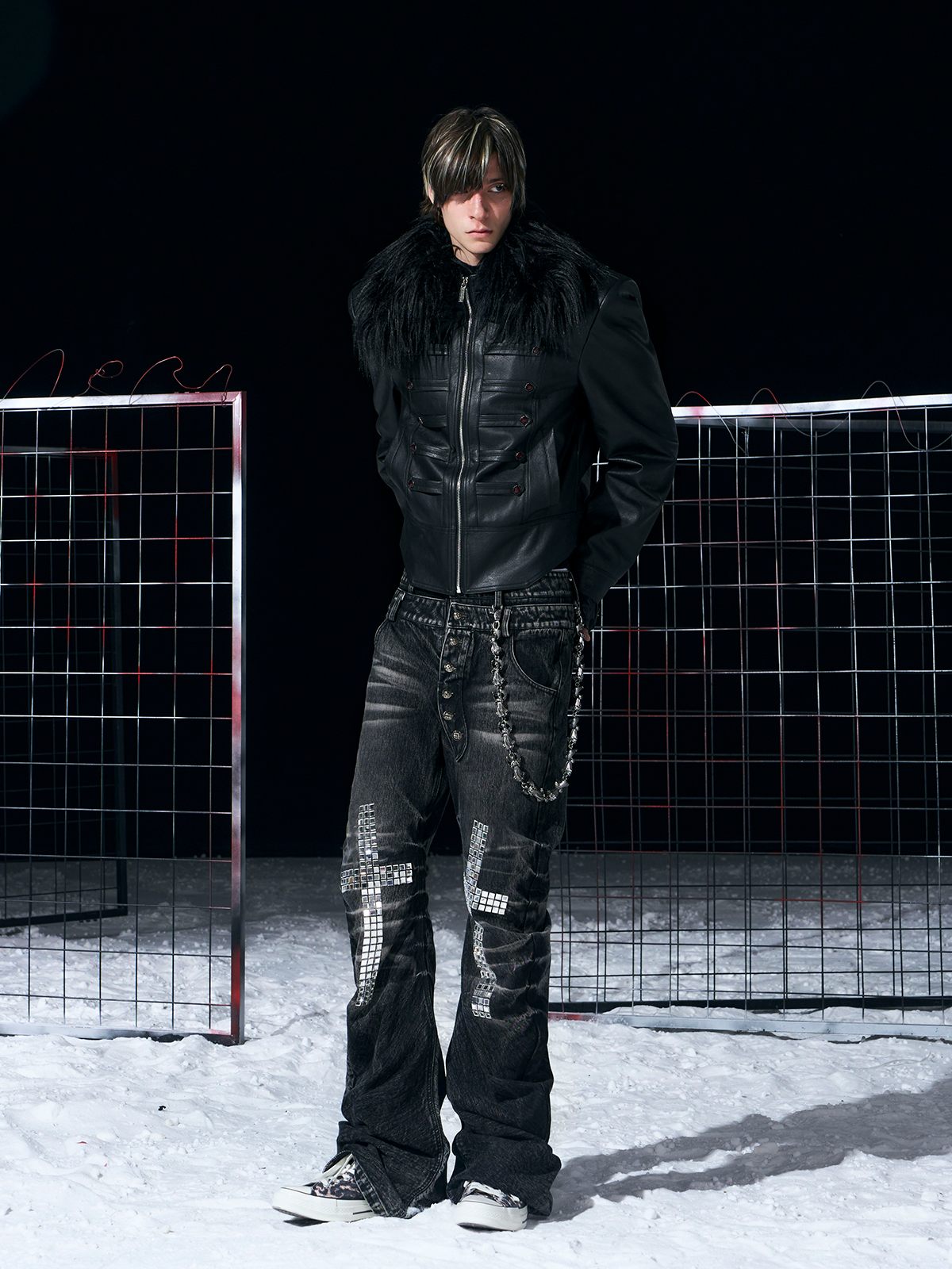 BLACK MILITARY HUSSAR JACKET WITH JEWEL BUTTONS & FUR COLLAR