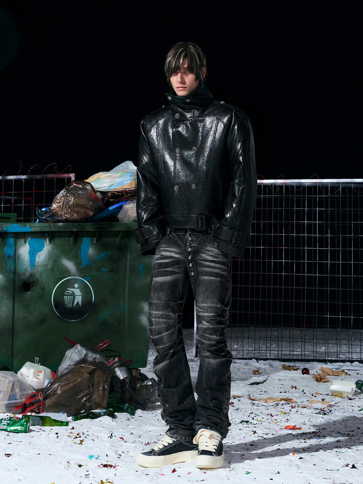 Padded Double-Breasted Cropped Leather Jacket