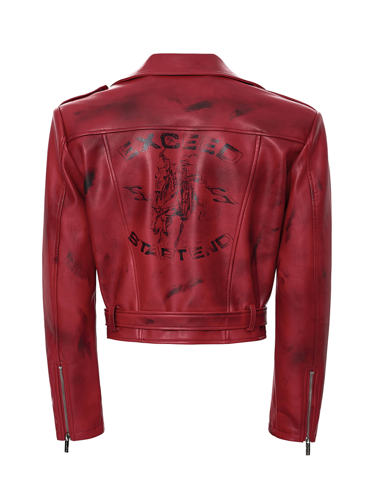 DISTRESSED WAR HORSE BIKER JACKET-RED