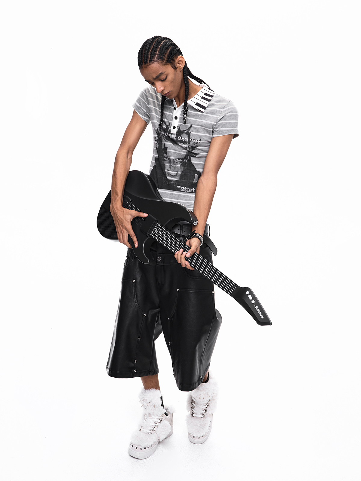 PUNK PORTRAIT PIANO COLLAR STRIPED POLO