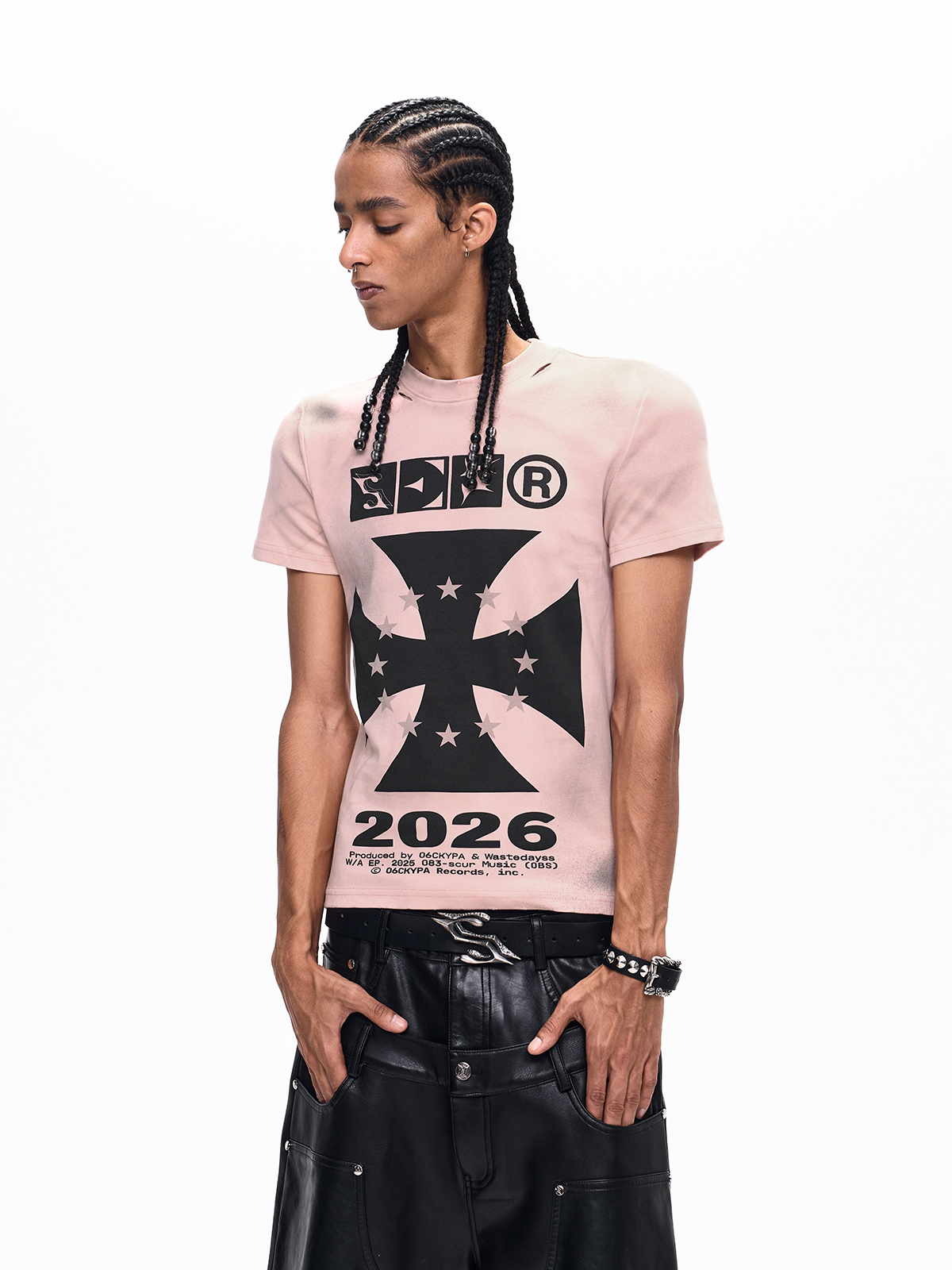 IRON CROSS DIRTY WASH GRAPHIC TEE-PINK