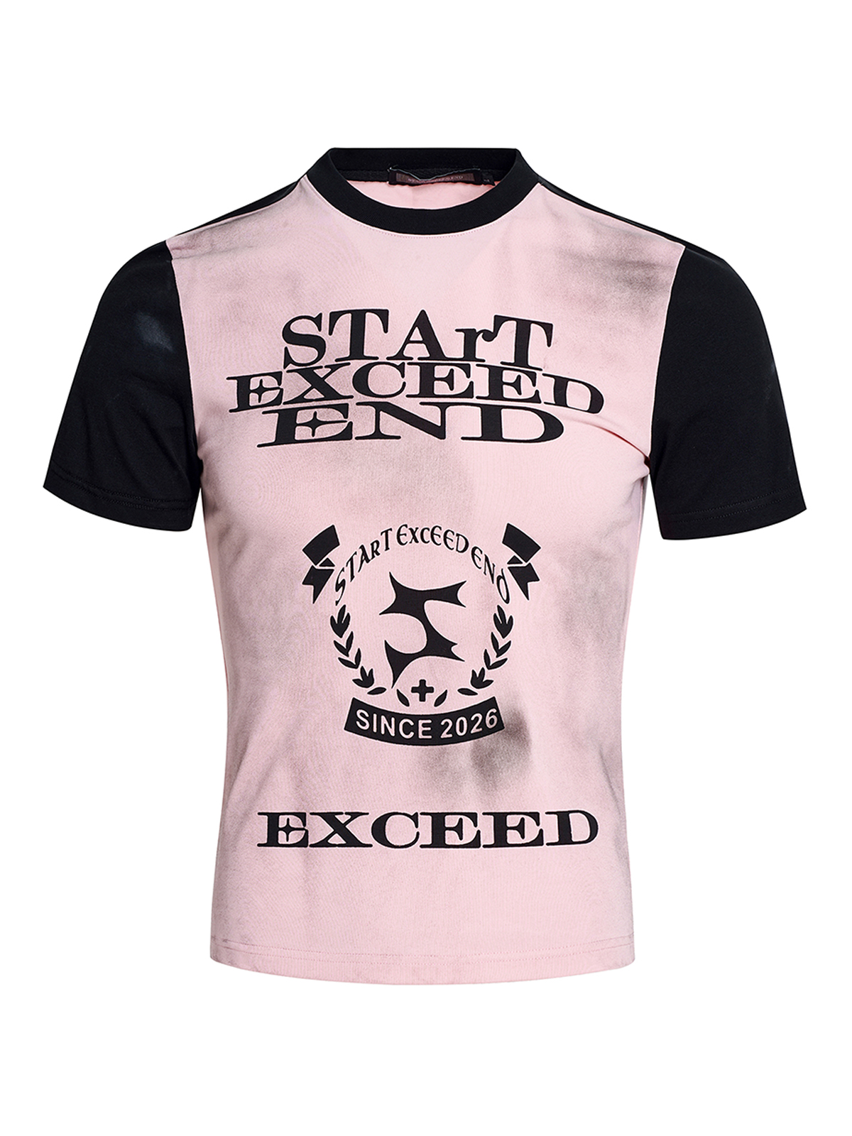 GRAPHIC COLOR BLOCK DIRTY WASH T-SHIRT-PINK