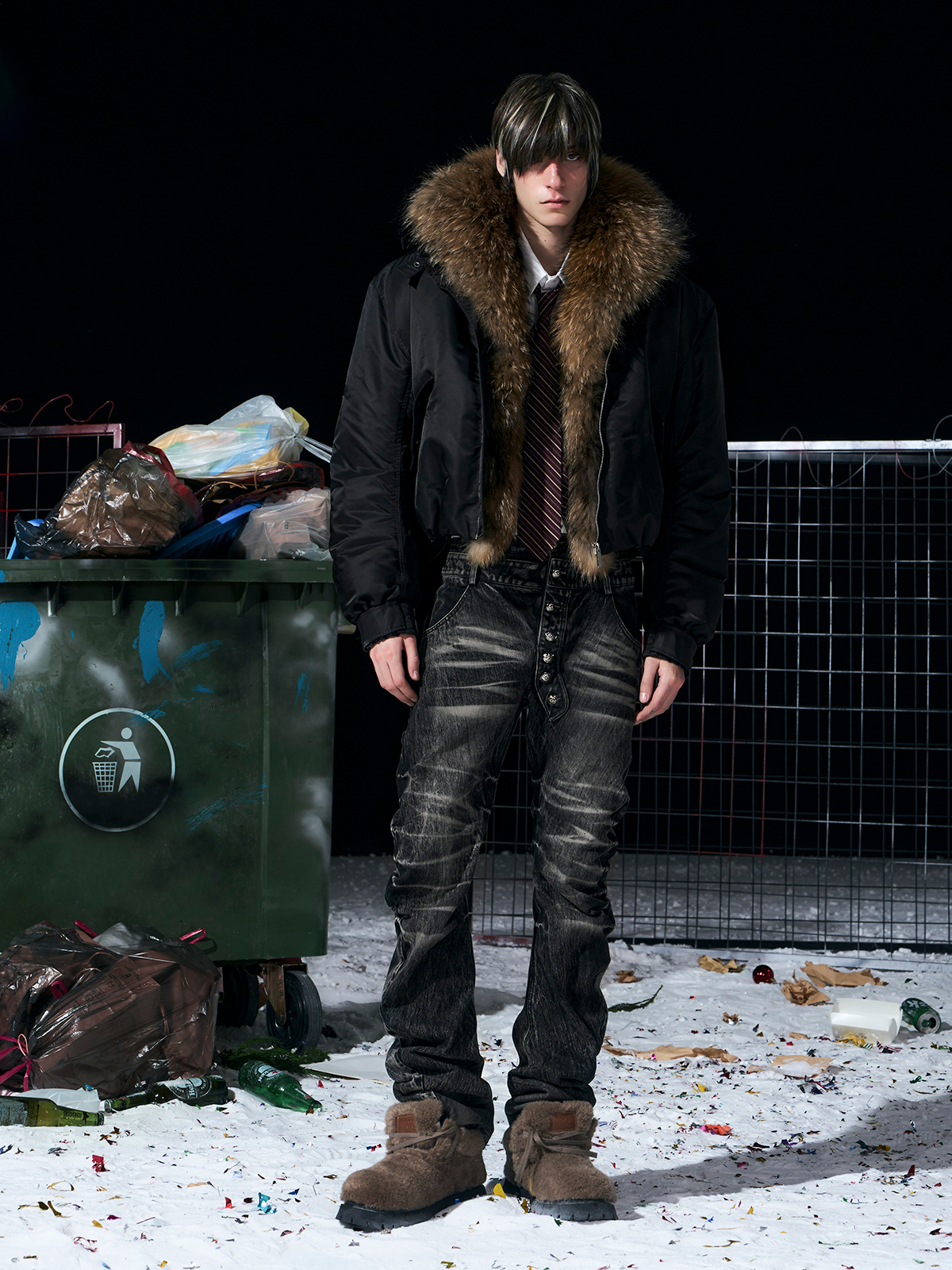 Luxe Detachable Fur Collar Down Bomber-Black