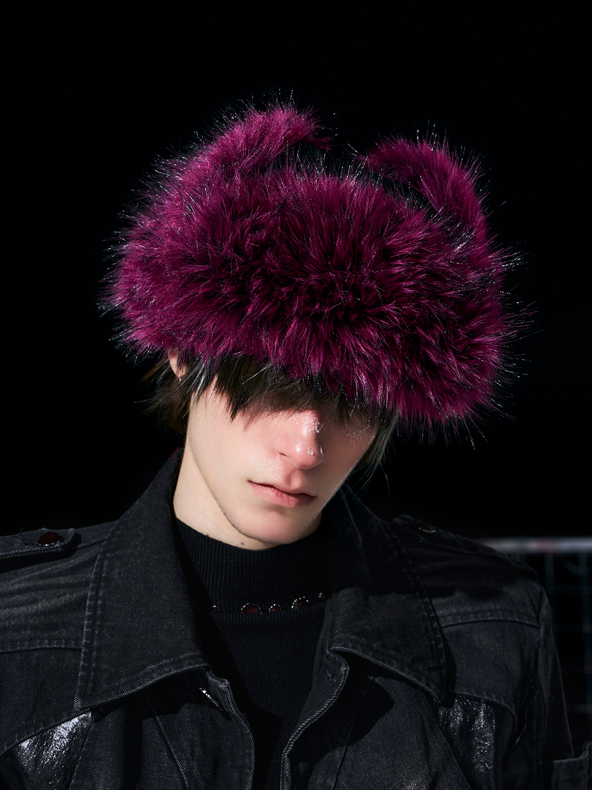 ROSE RED LEATHER FUR TRAPPER