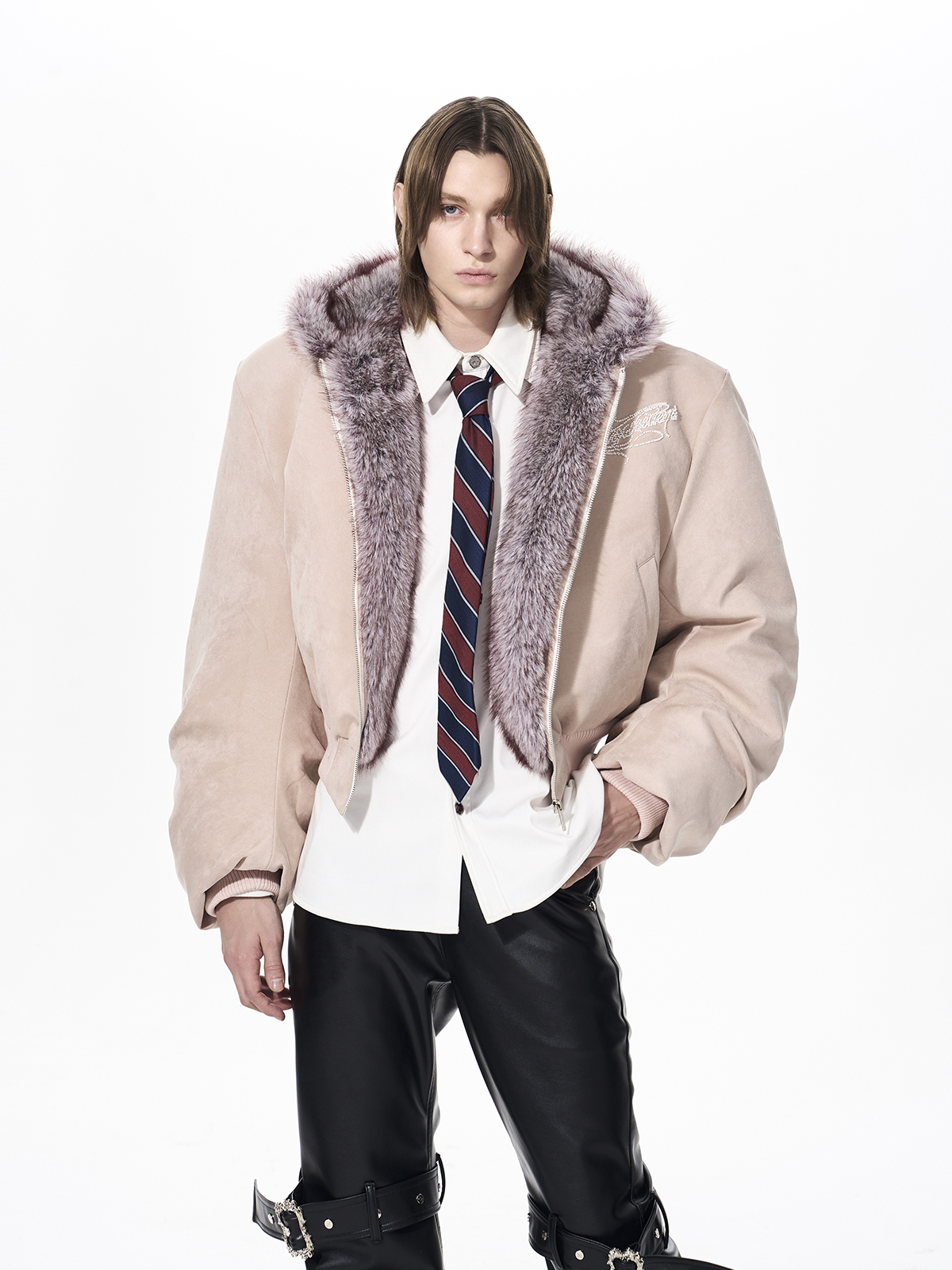 RABBIT EAR PADDED SUEDE JACKET-PINK