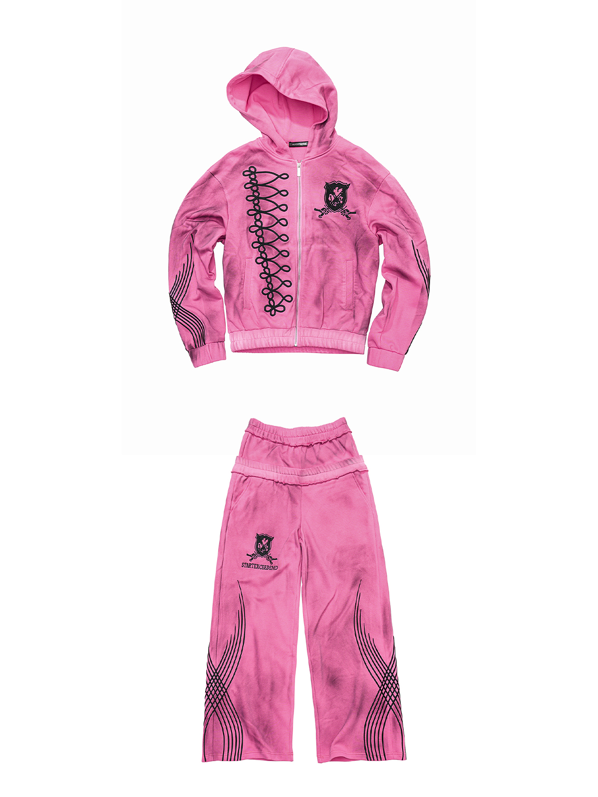 Neon Pink Washed Crest Tracksuit | START EXCEED END