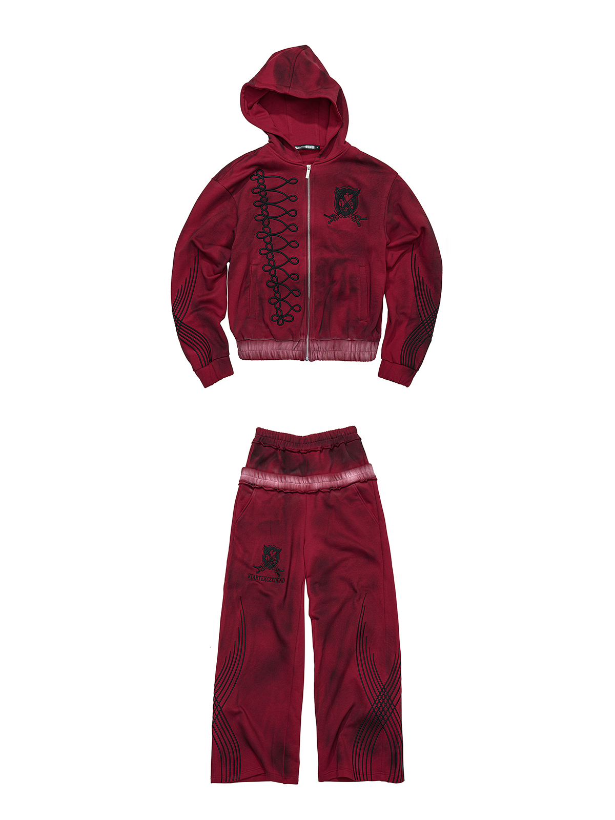 Red Washed Crest Tracksuit | START EXCEED END